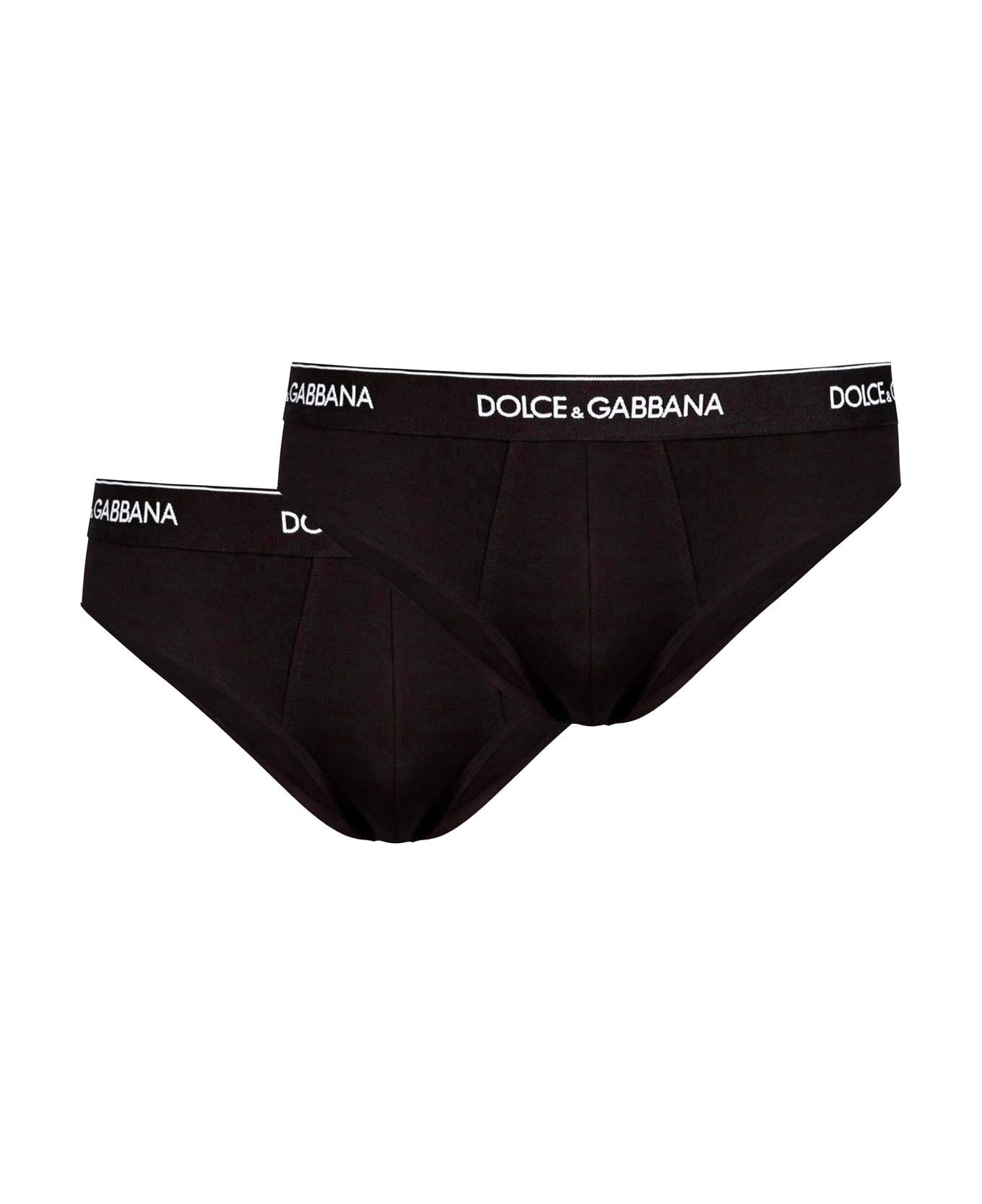 Dolce & Gabbana Cotton Briefs With Logoed Elastic Band - Black ショーツ