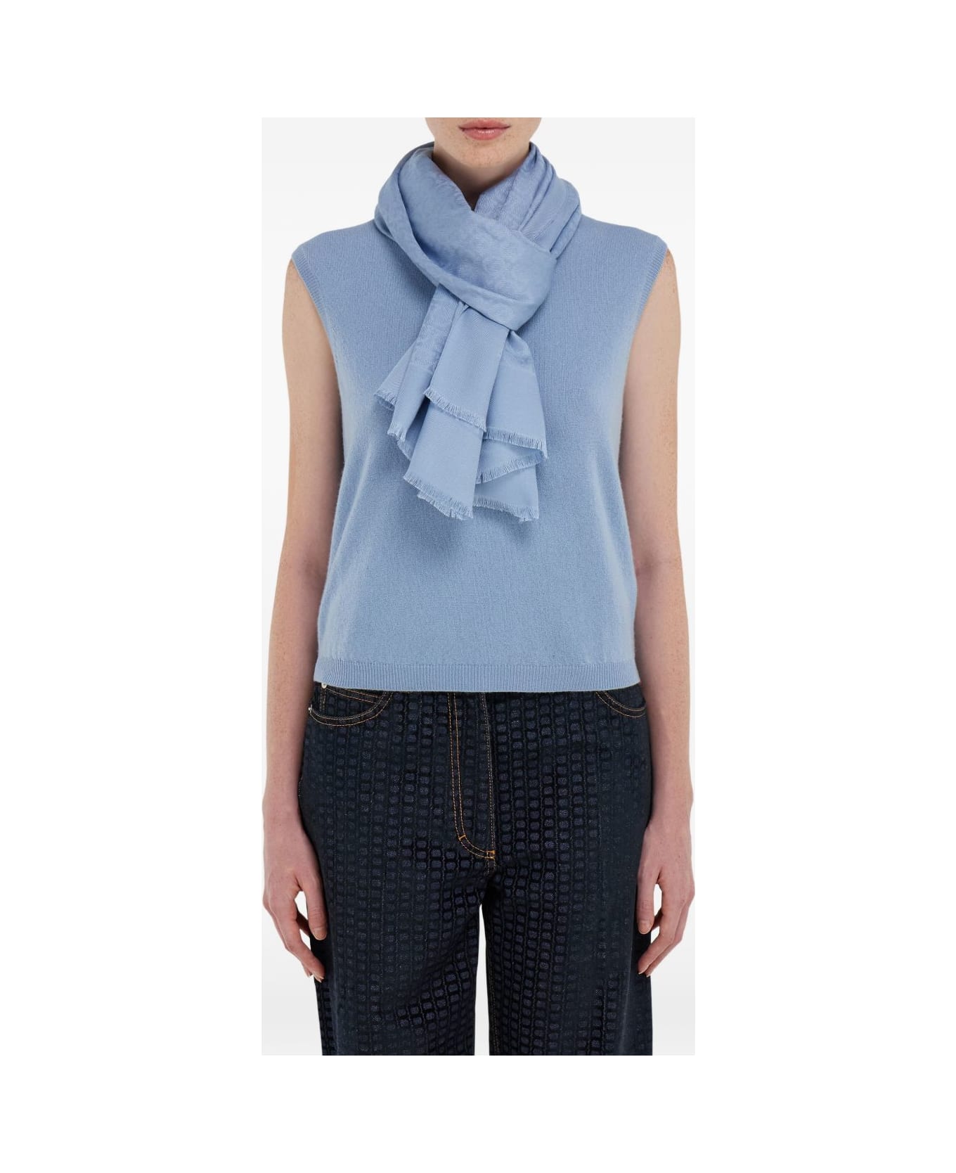 Ferragamo Gancini Silk And Wool Stole - Clear Blue