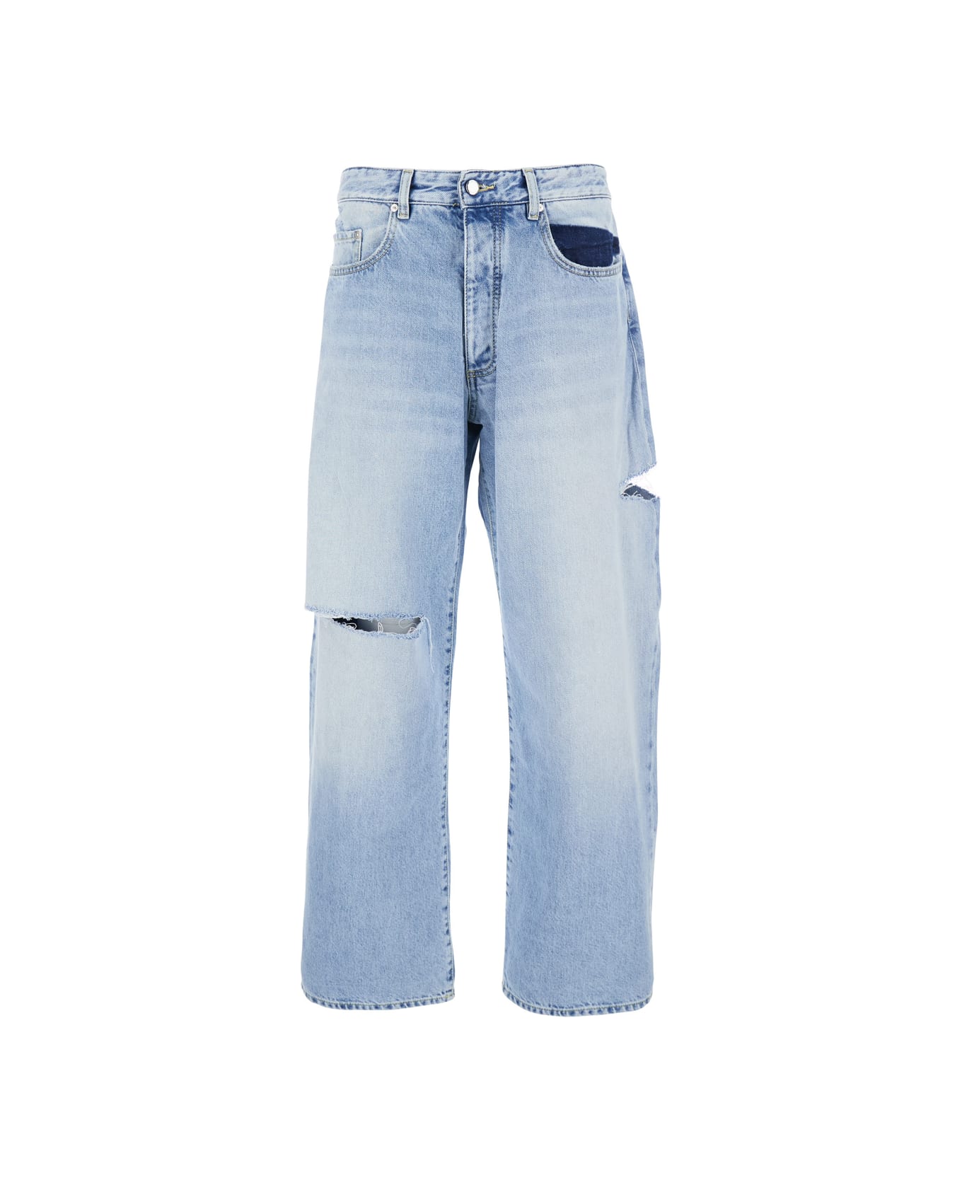 Icon Denim Light Blue Jeans With Cut-out Details On The Front And Wide Leg In Denim Man - Blue