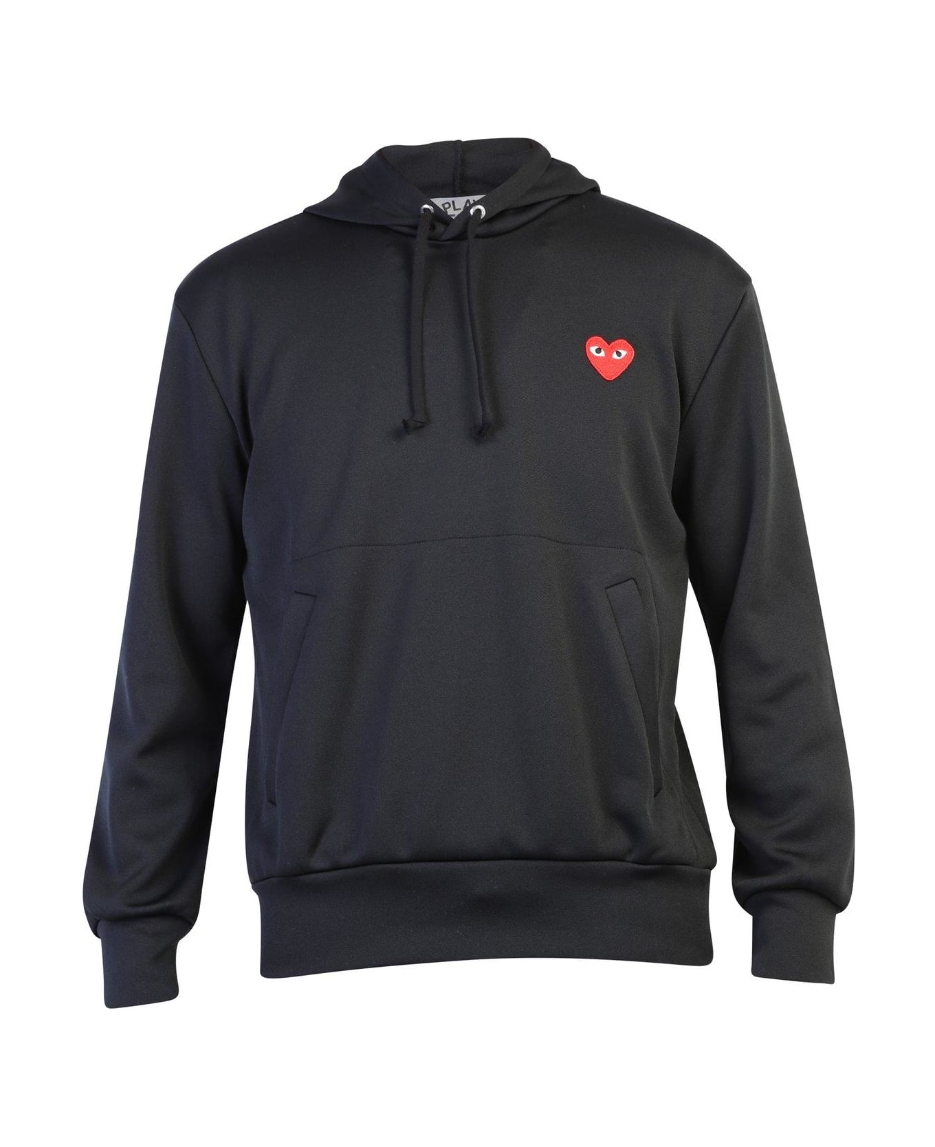 Comme des Garçons Play Heart Logo Embroidered Drawstring Hoodie - Black フリース