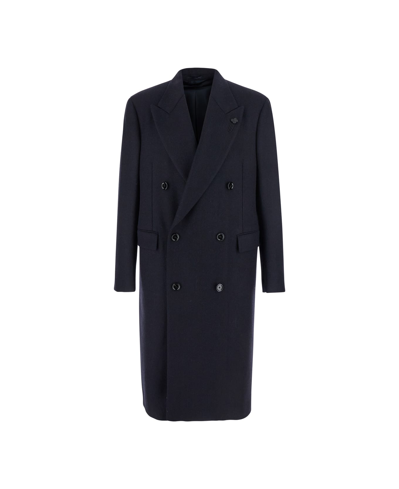 Lardini Blue Double-breasted Coat With Peak Lapels In Wool Man - Blu