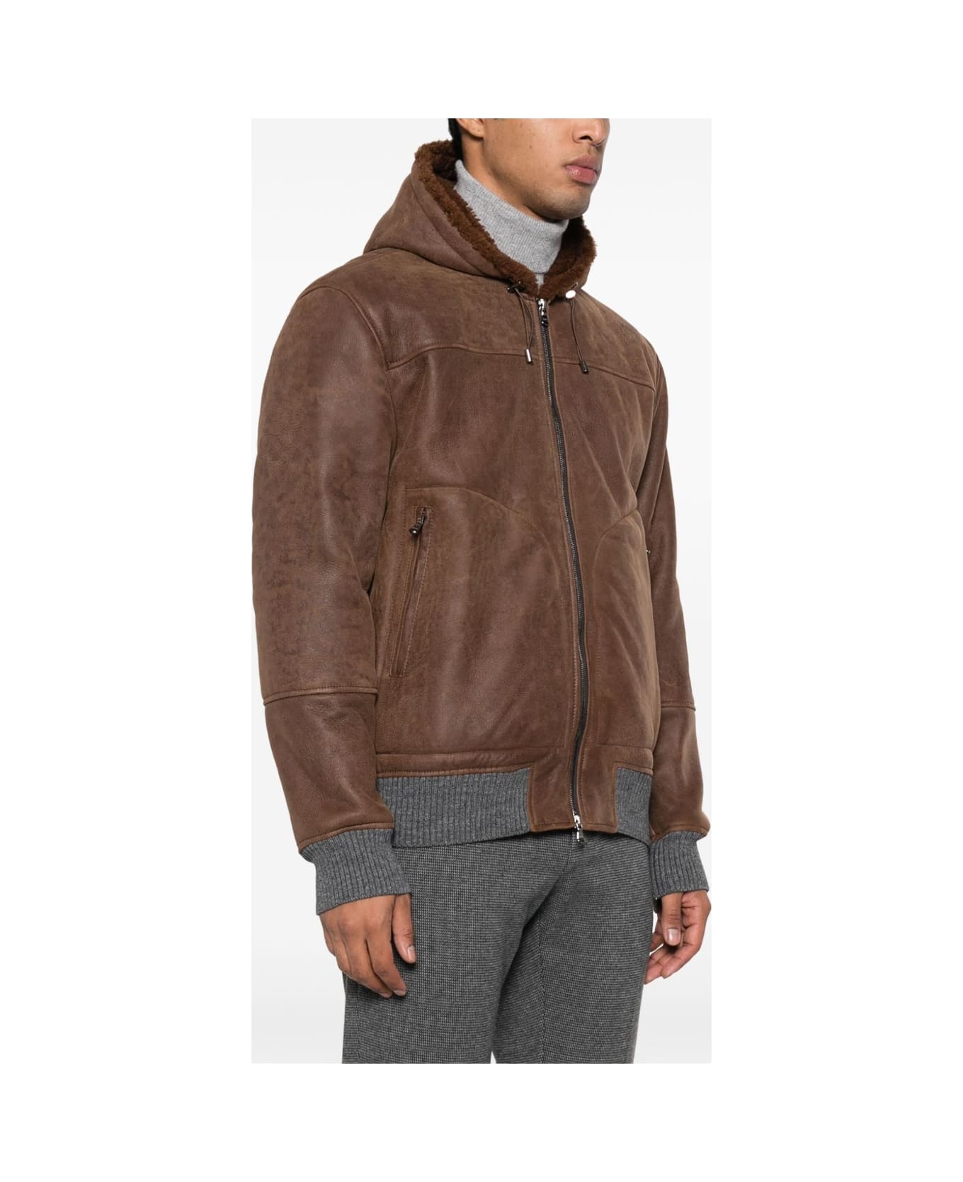 Barba Napoli Barba Hooded Bomber Jacket - Brown