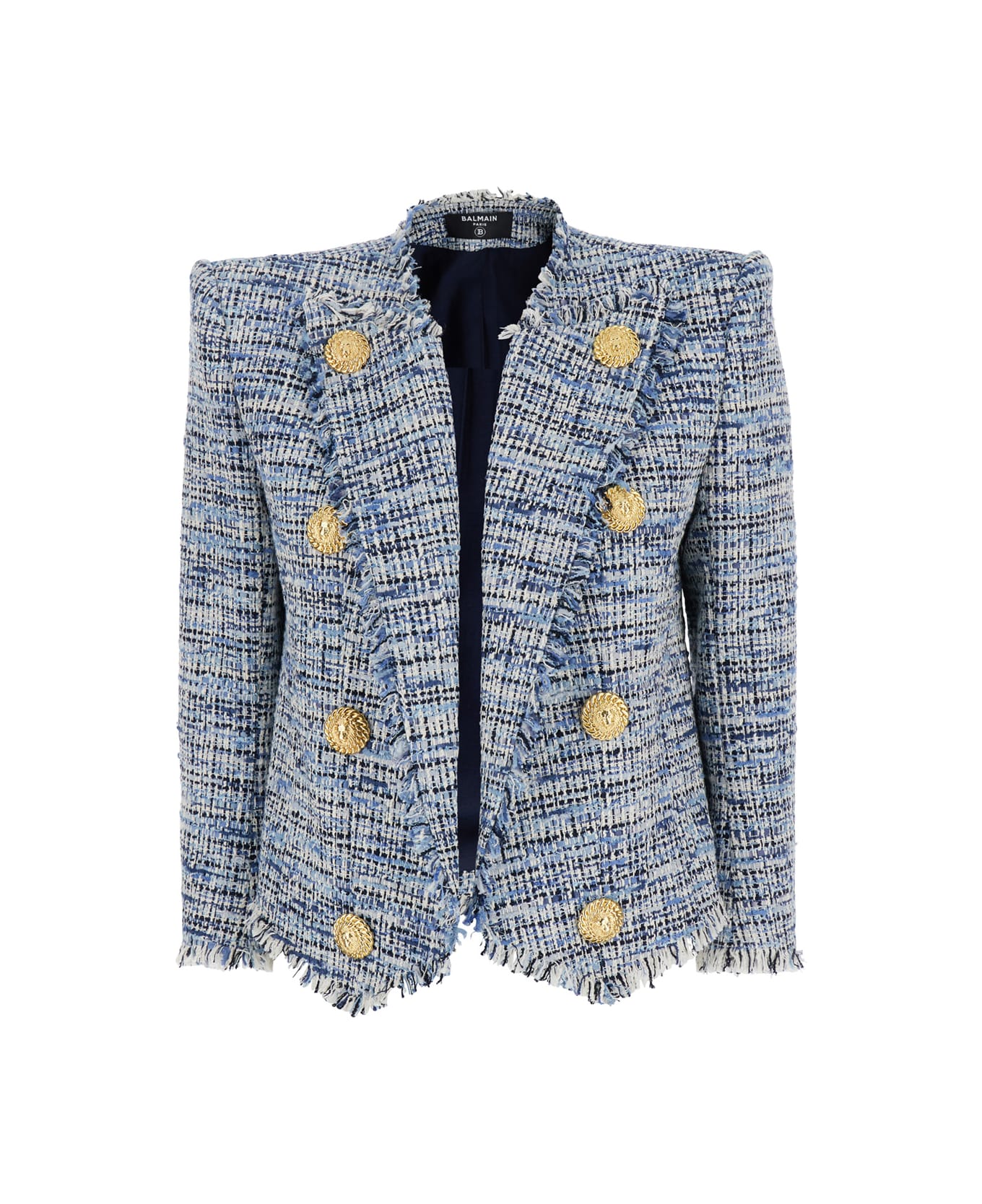 Balmain 
side To Side
 Blue Jacket With Peak Revers And Jewel Buttons In Cotton Blend Woman - Blu