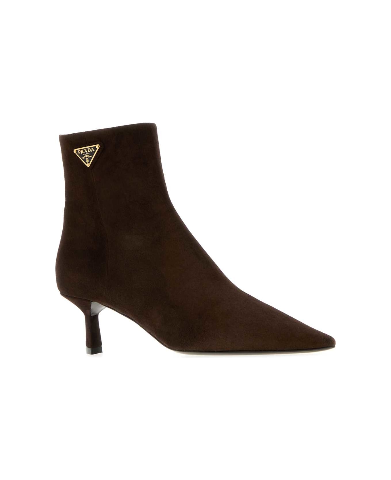 Prada Chocolate Suede Ankle Boots - MORO