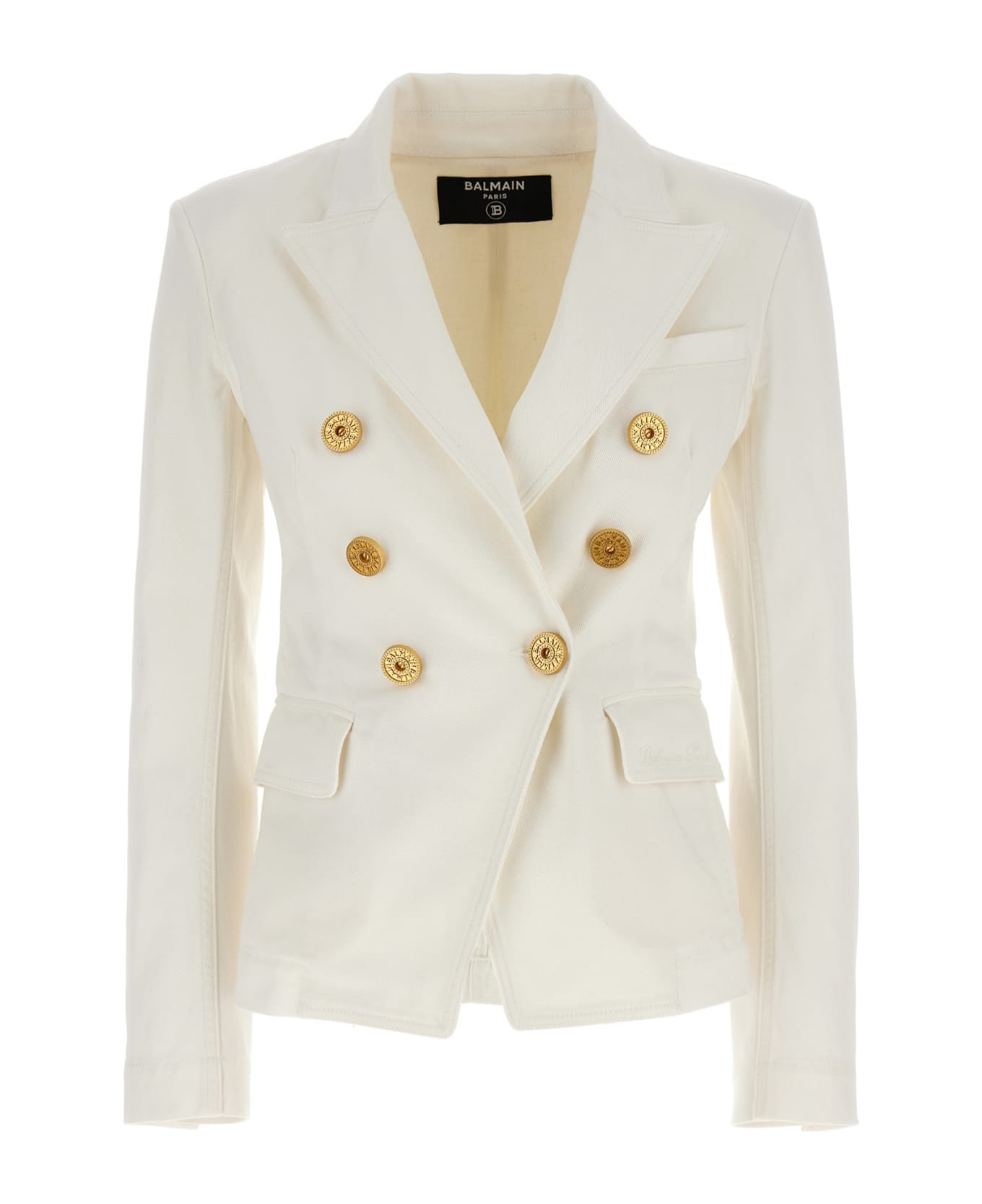 Balmain Double-breasted Denim Blazer - White