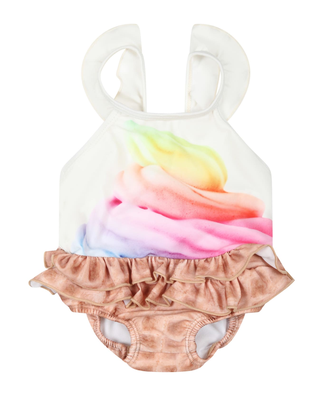 Molo White Swimsuit For Girl With Ice Cream Print - Multicolor