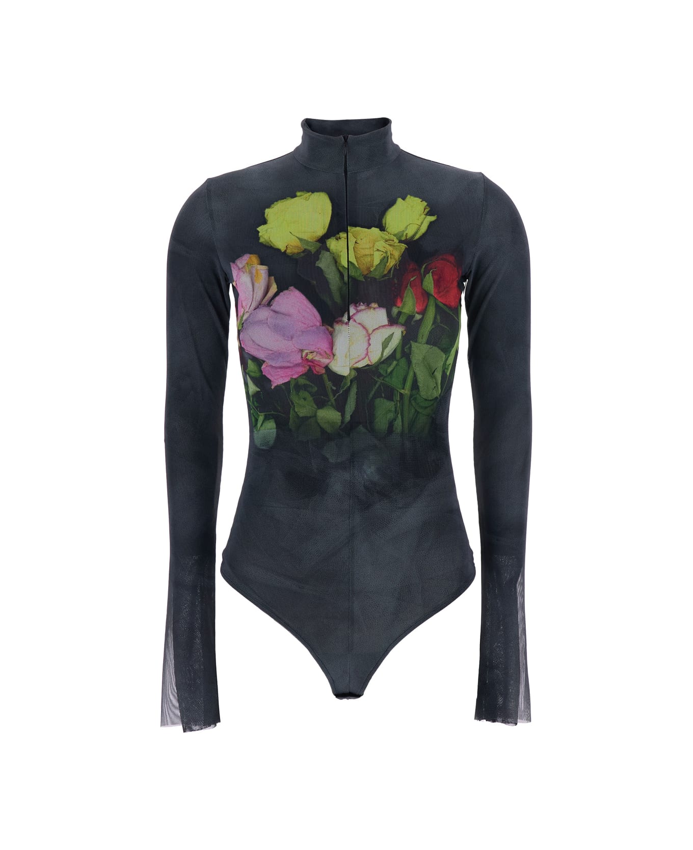 MSGM Multicolor High Neck Top With Floral Print In Fabric Woman - Multicolor