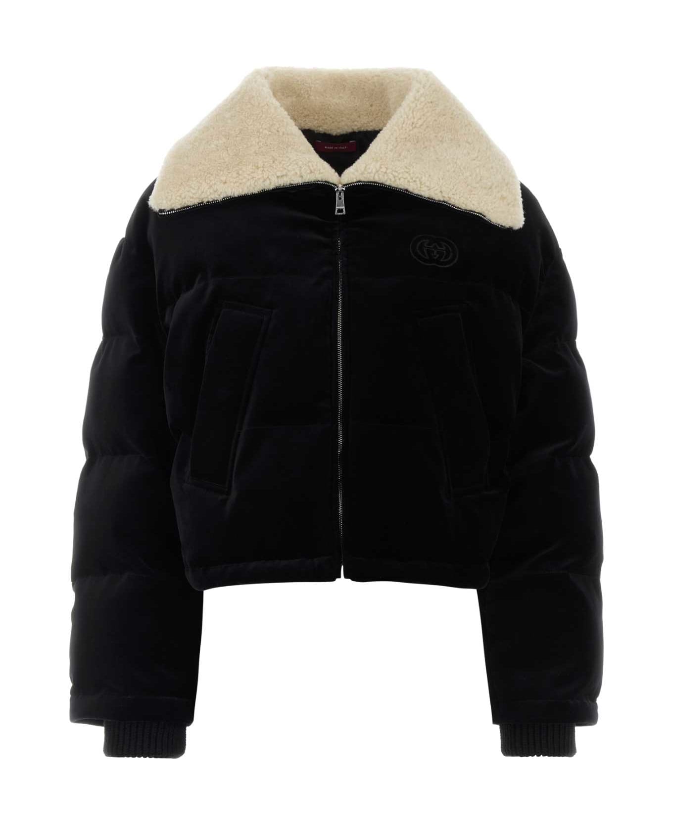 Gucci Black Velvet Padded Jacket - BLACKBLACKBLACK