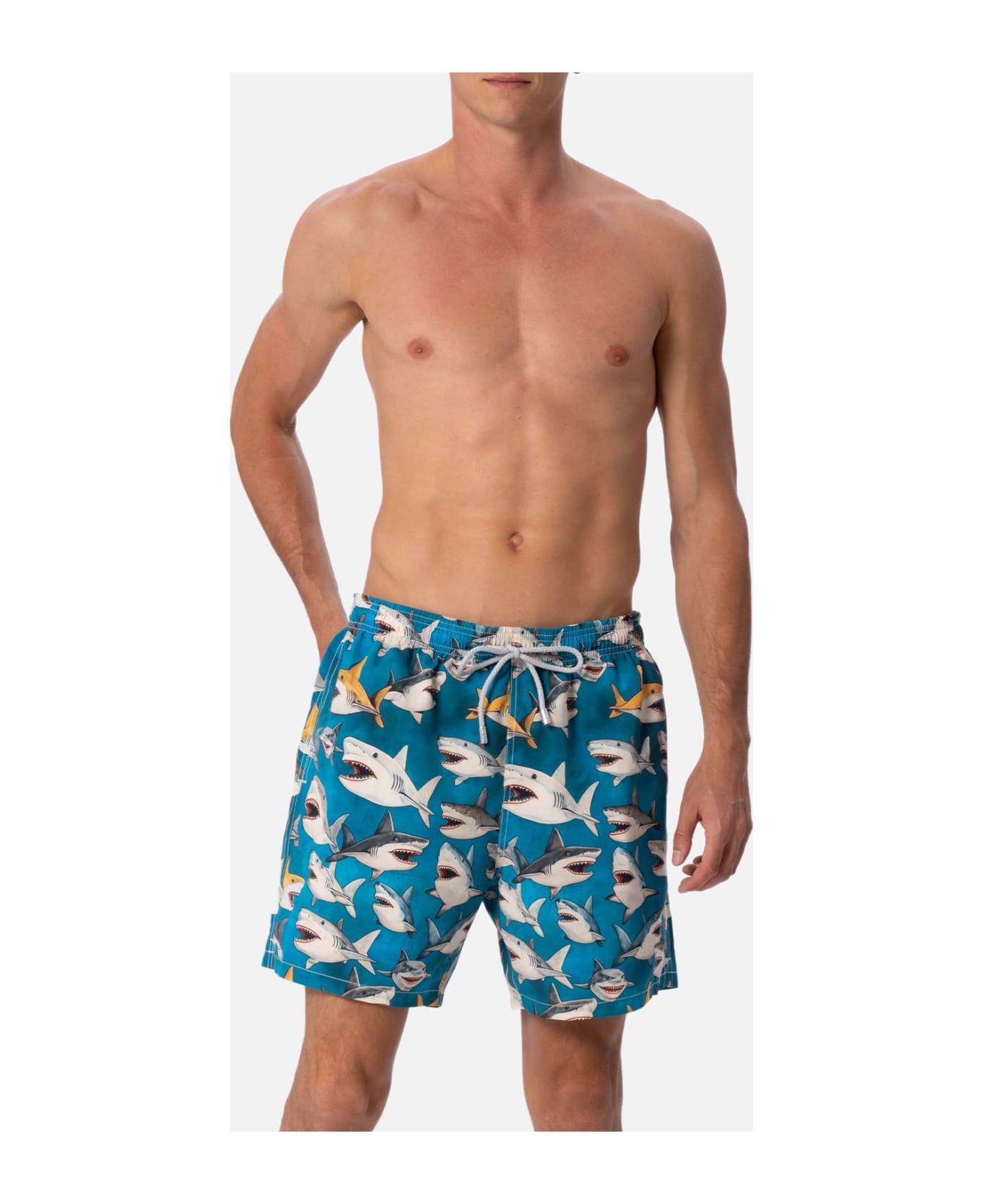 MC2 Saint Barth Man Mid-length Gustavia Swim-shorts With Shark Print | Ai Co-created Design By Rickdick - Powered By Red-eye - GREEN