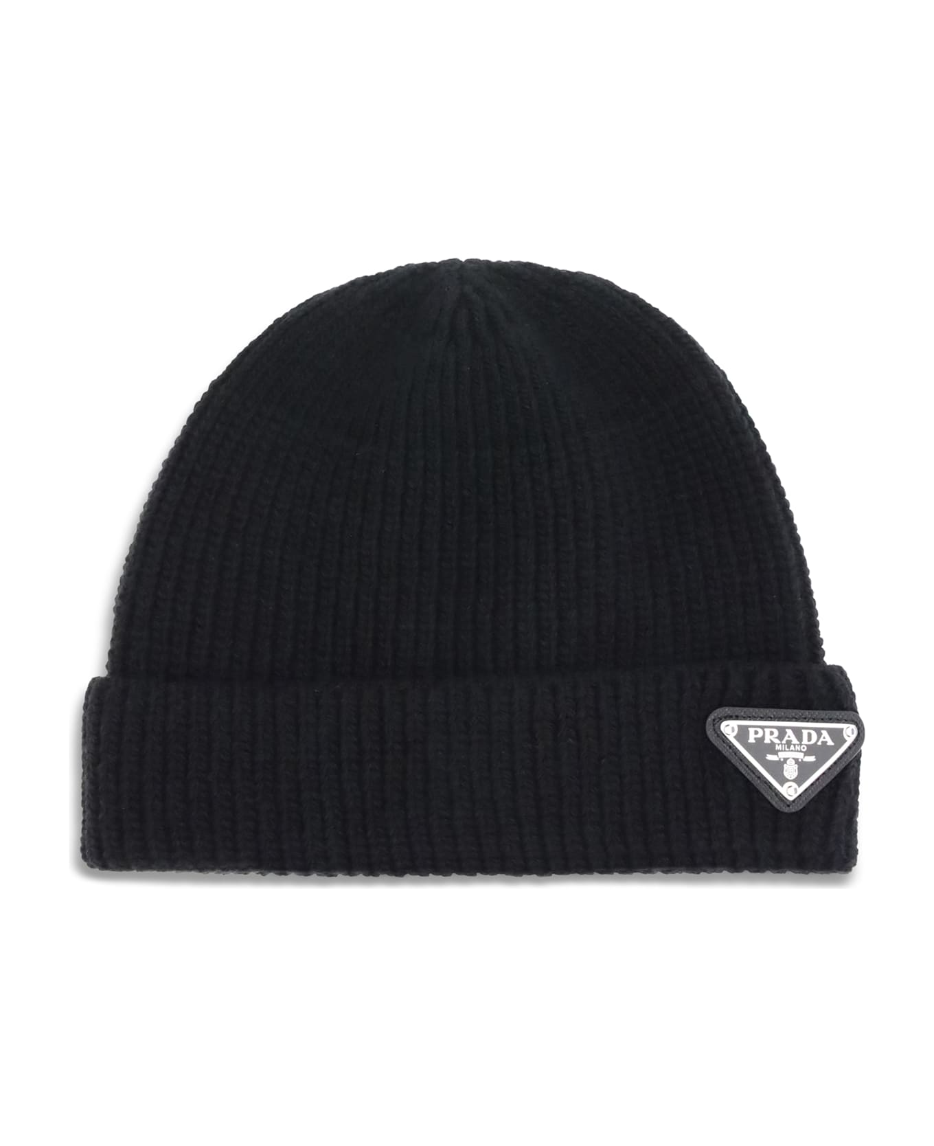 Prada Beanie Hat With Logo - Nero