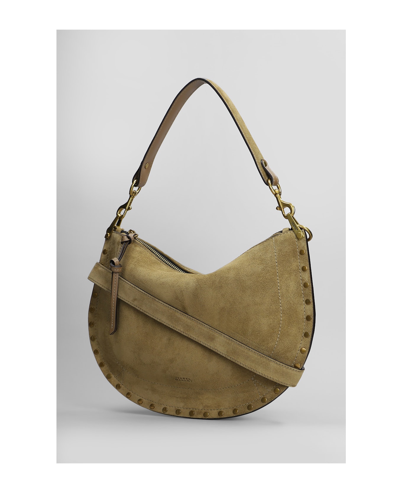 Isabel Marant Oskan Soft Zip Shoulder Bag In Taupe Suede - taupe