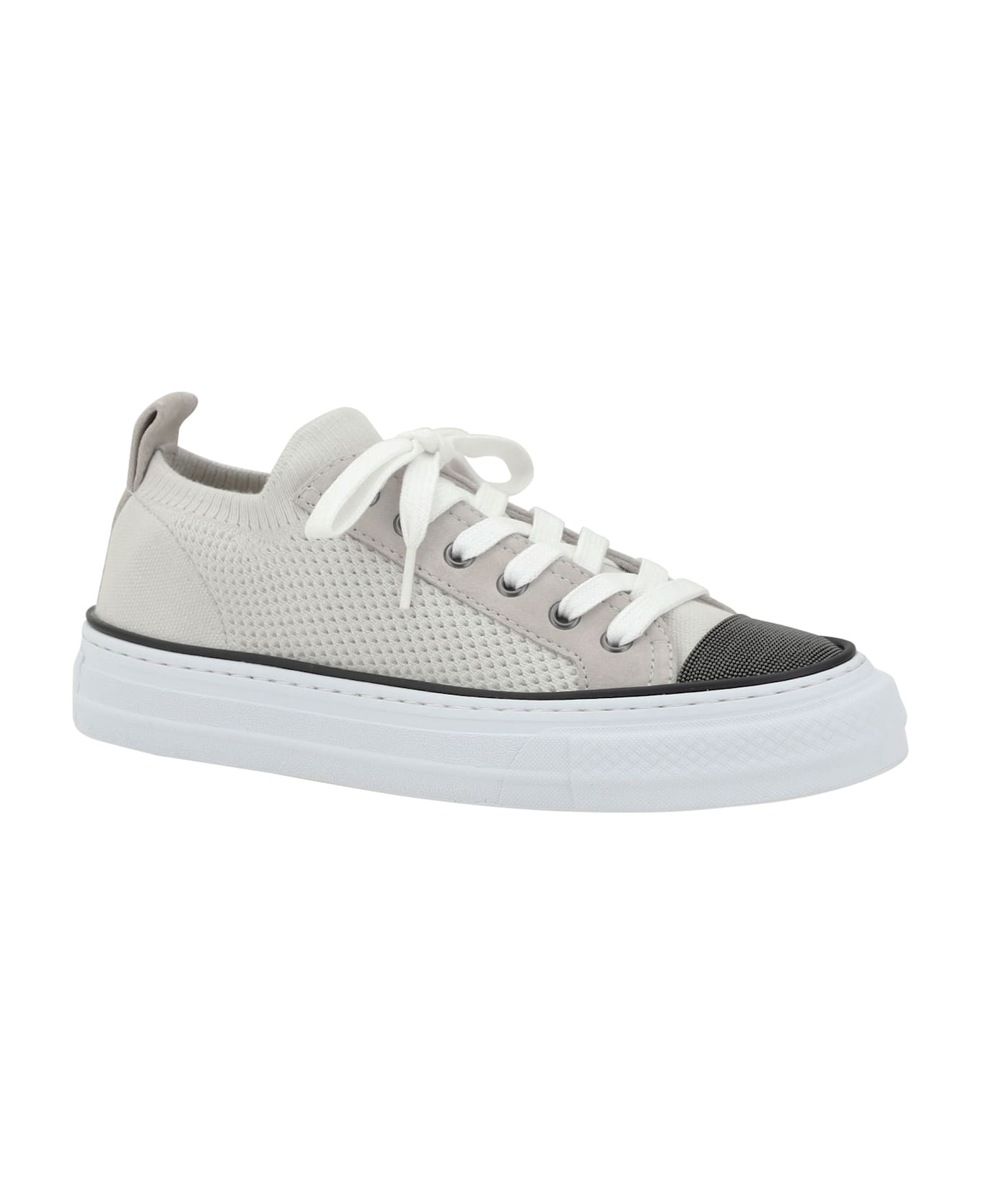 Brunello Cucinelli Mesh Cotton And Suede Sneakers