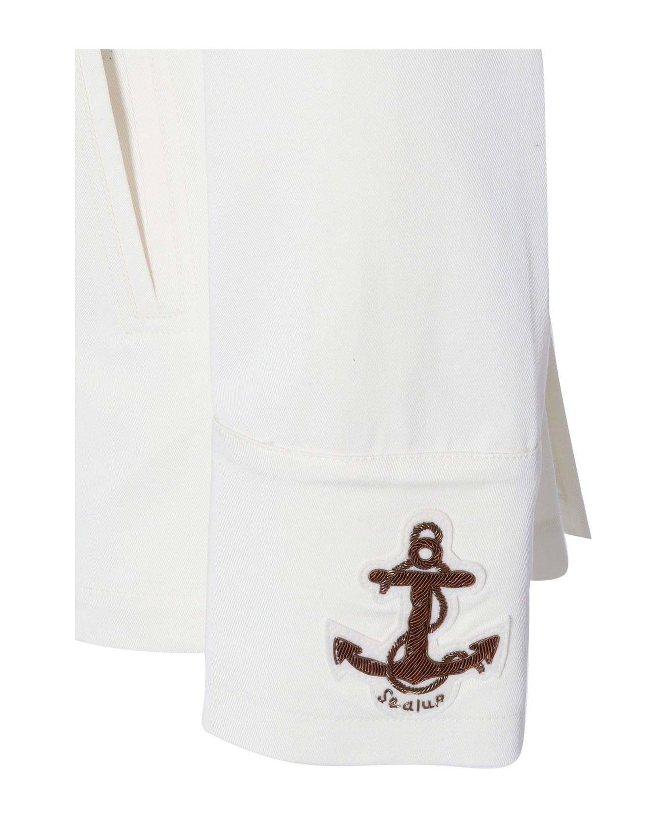 Sealup Unaone Peacoat In Cotton, Water Repellent, Linined, Brass Buttons, Embroidered Anchor On The Wrist - WHITE