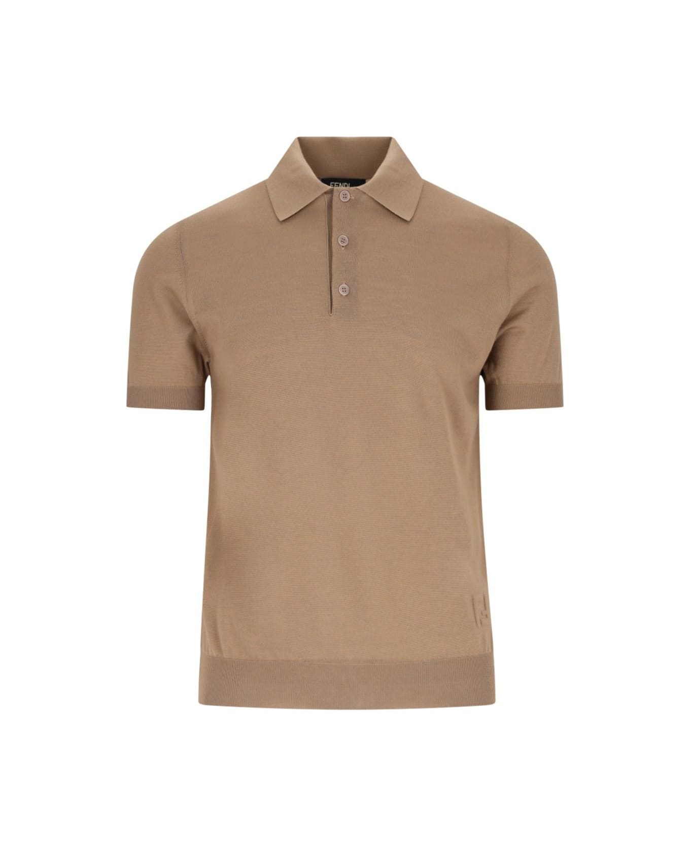 Fendi Logo Knit Polo Shirt - Nut