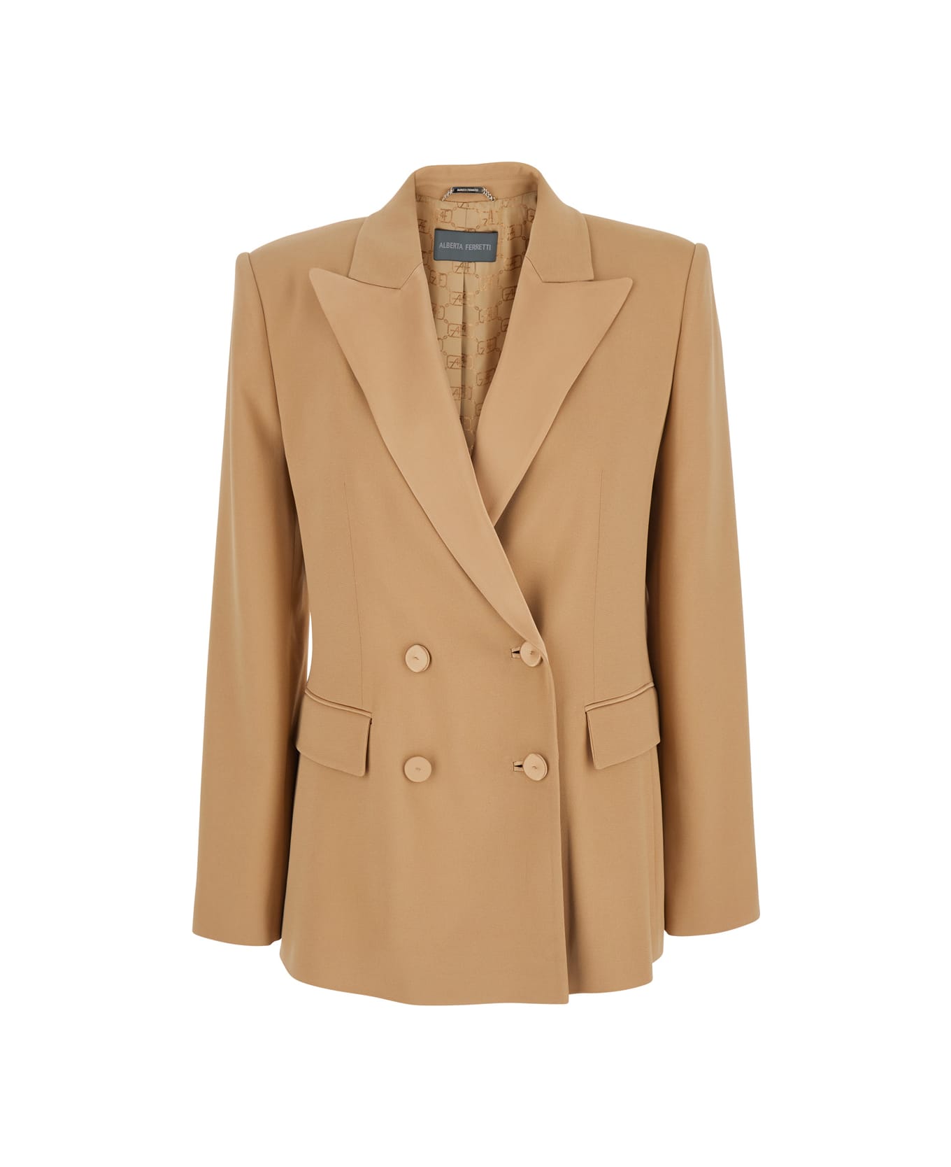 Alberta Ferretti 
enver
 Beige Double-breasted Jacket With Pointed Lapels In Tech Fabric Blend Woman - Beige