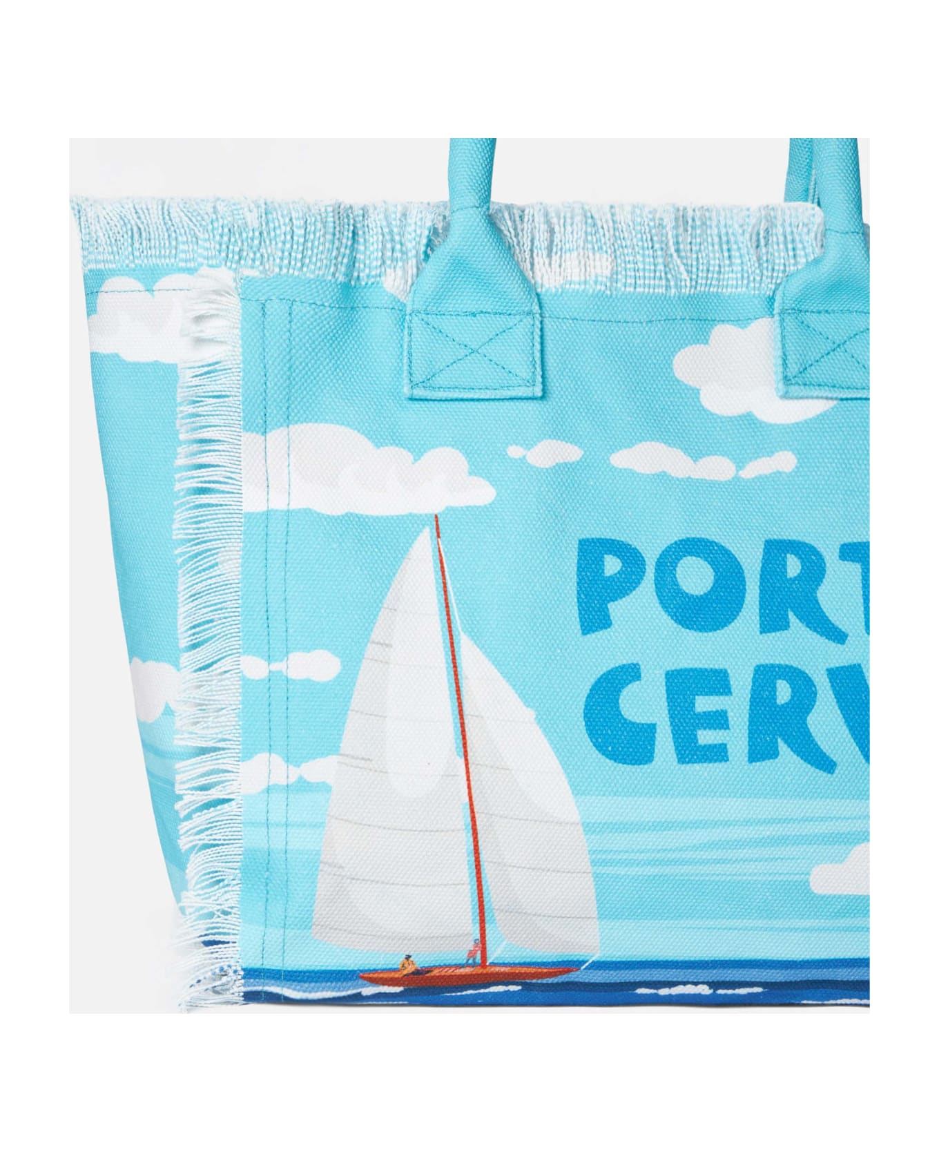 MC2 Saint Barth Vanity Canvas Shoulder Bag With Porto Cervo Print - BLUE