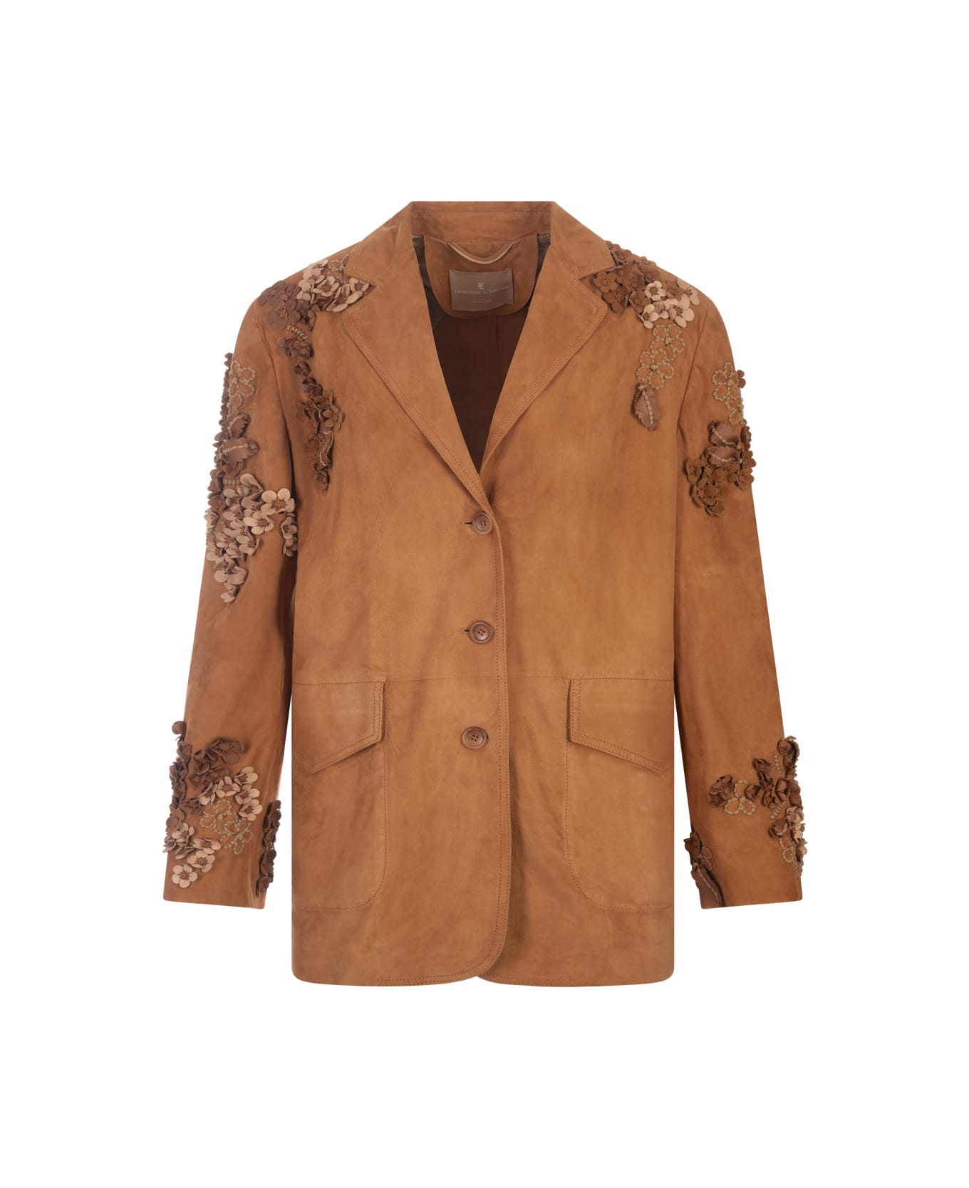 Ermanno Scervino Brown Suede One-breasted Jacket With Embroidery And Appliqués - Brown ブレザー