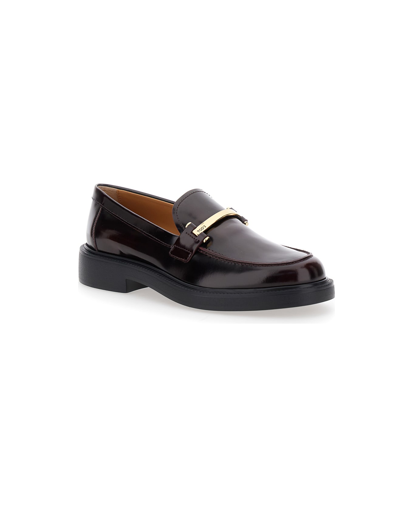 Tod's Brown Loafers With Logo Plaque In Leather Woman - Brown