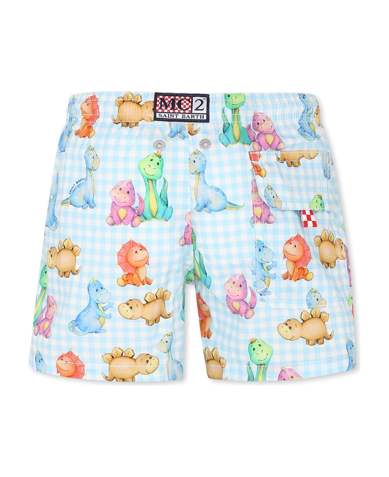 MC2 Saint Barth Light Blue Swim Short For Boy With Dinosaur Print - Light Blue