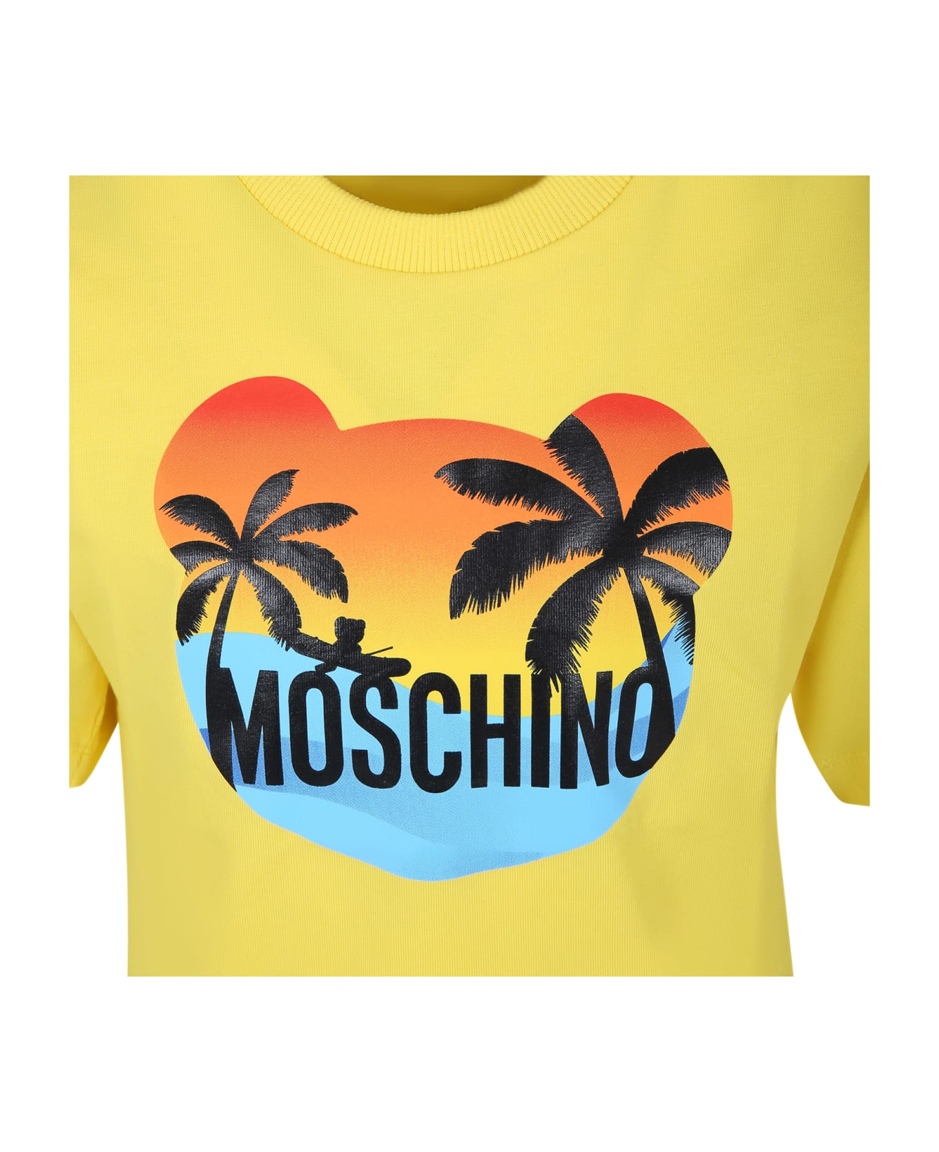 Moschino Yellow T-shirt For Kids With Multicolor Print And Logo - Yellow