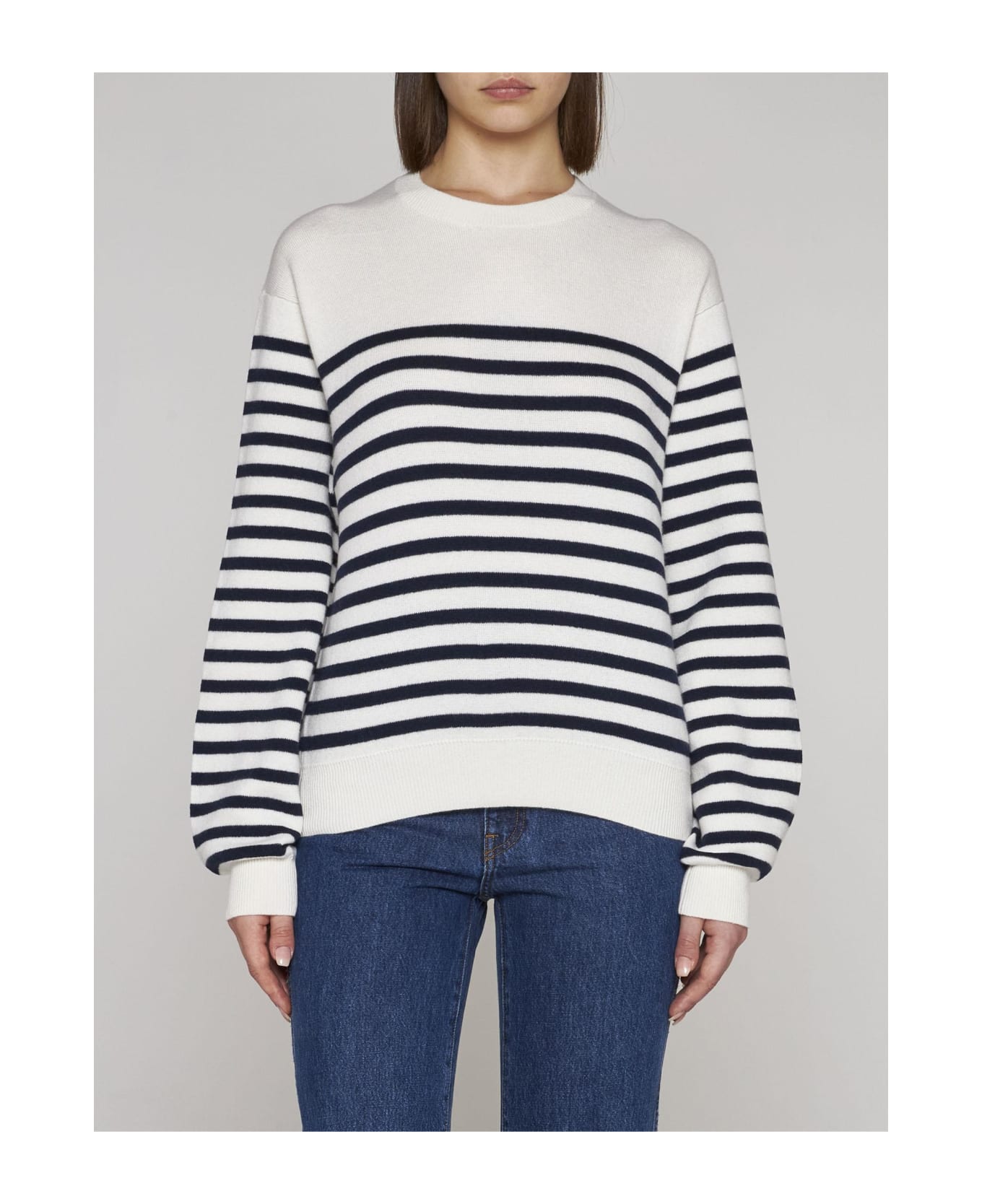 Khaite Viola Striped Cashmere Sweater - Ivory/navy Stripe