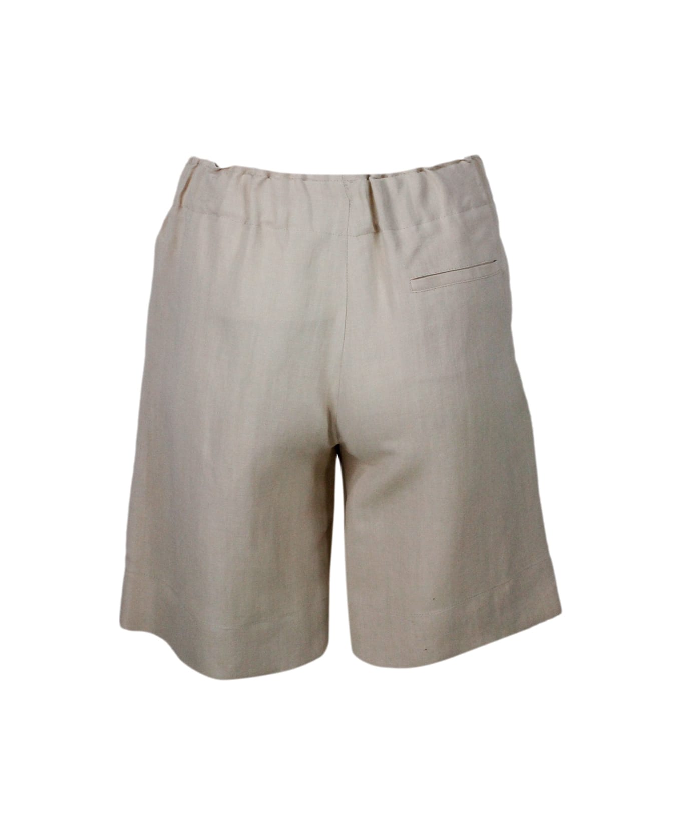 Antonelli Knee-length Bermuda Shorts In Linen Blend With Small Darts And Elasticated Waist