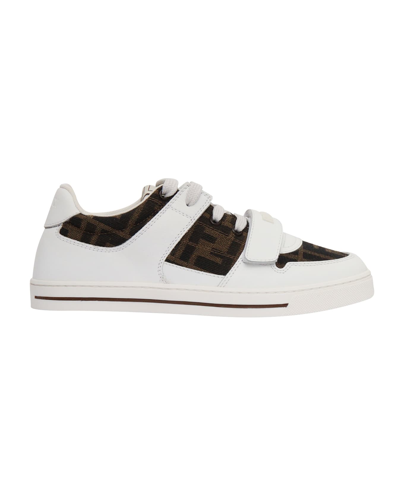 Fendi Calfskin And Fabric Sneakers - WHITE