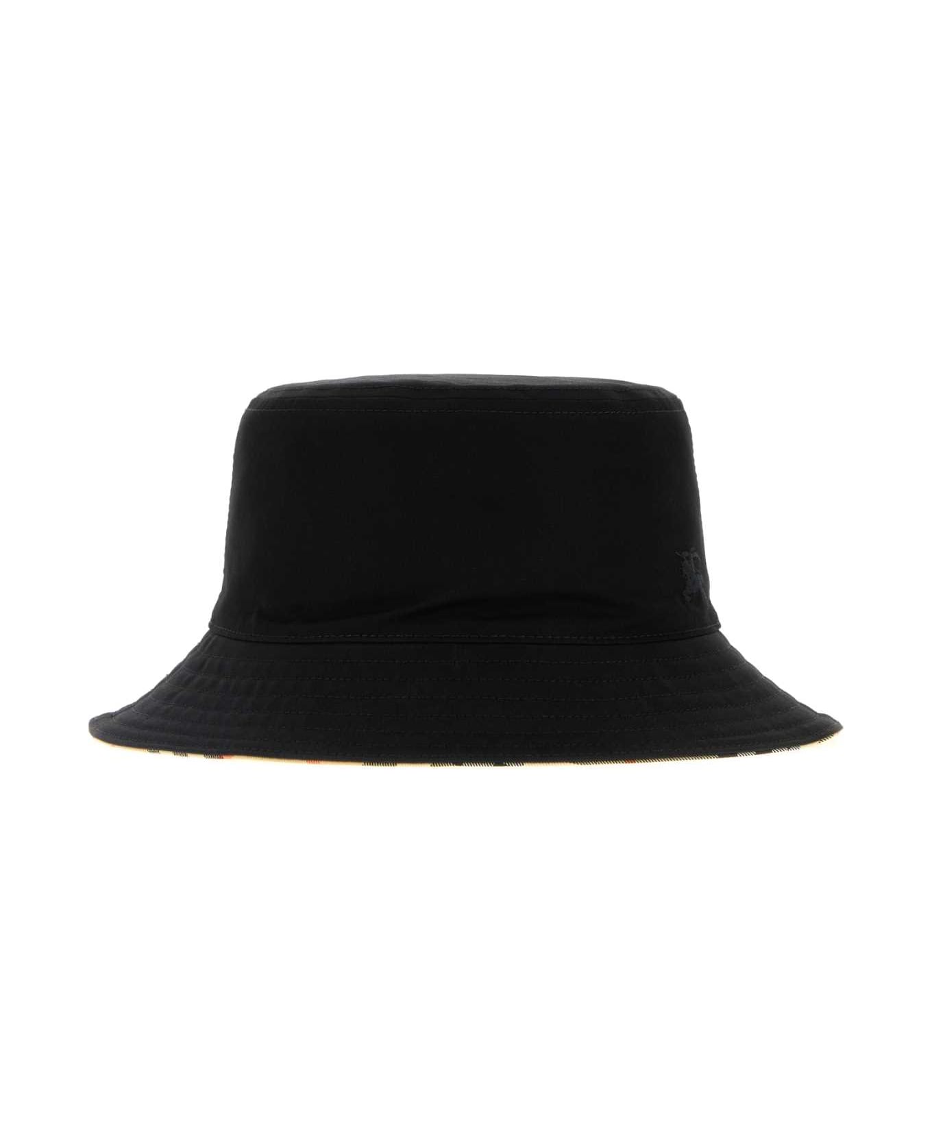 Burberry Black Gabardine Bucket Hat - BLACKSAND