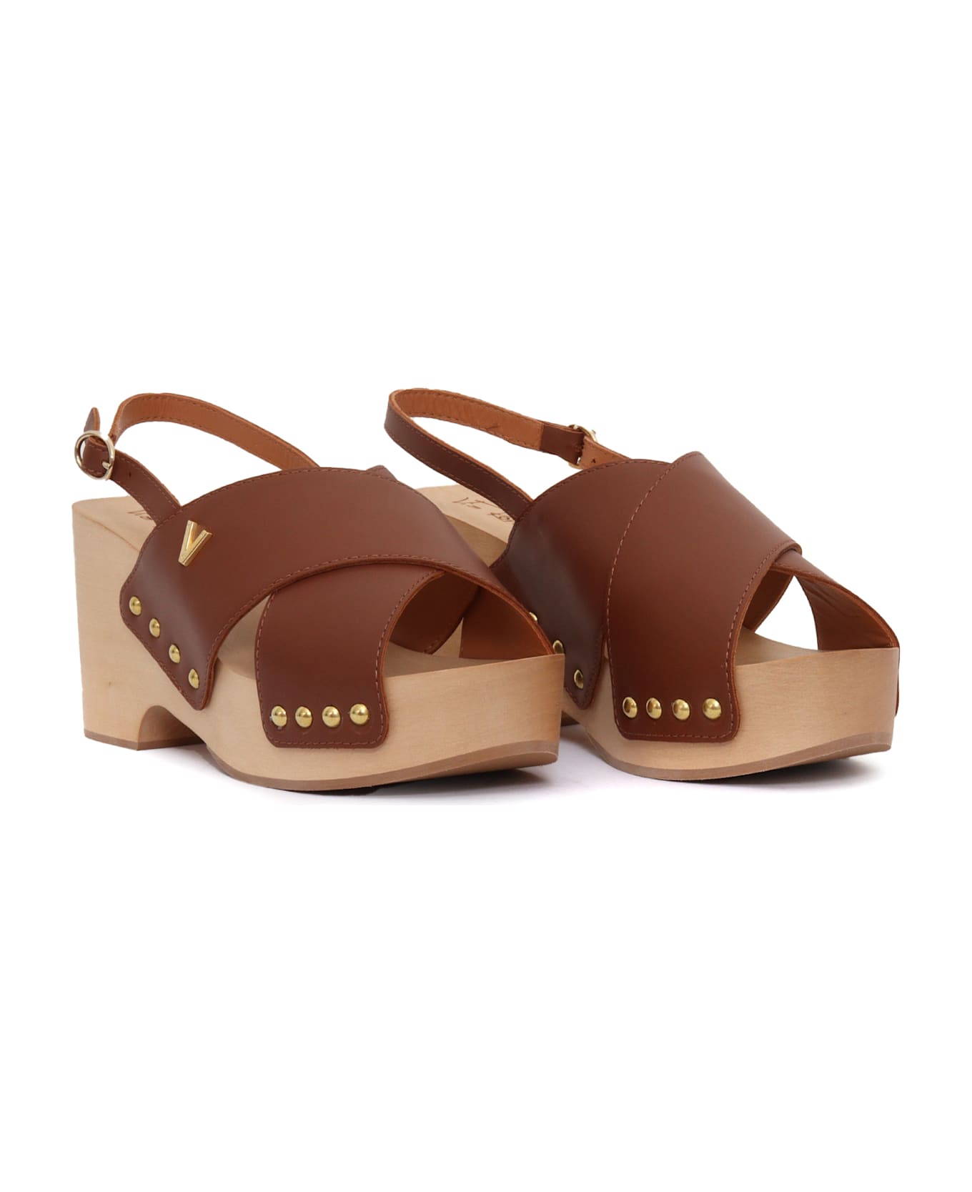 Via Roma 15 Wooden Heeled Sandals - BROWN
