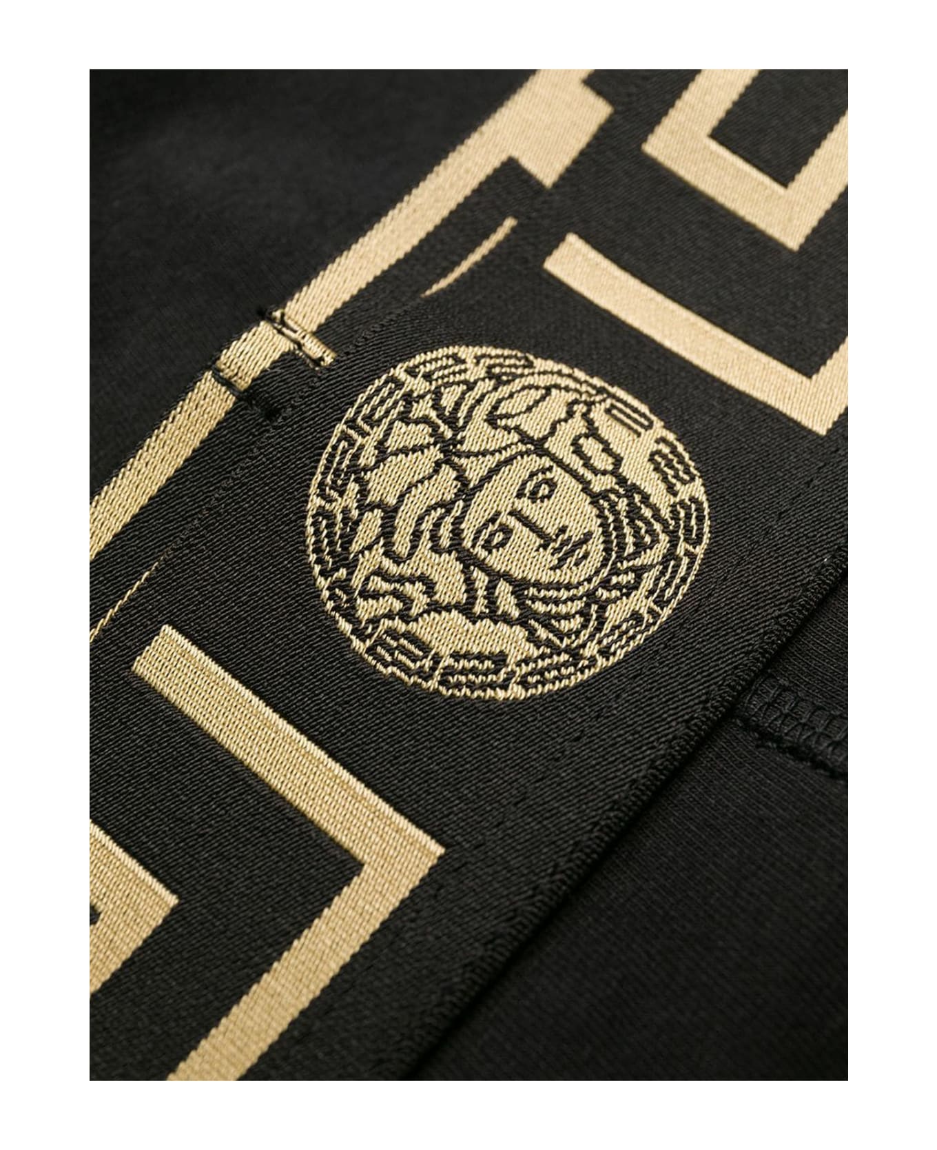 Versace Men's Set Of Two Black Cotton Briefs With Greek Detail - G Black Gold パジャマ