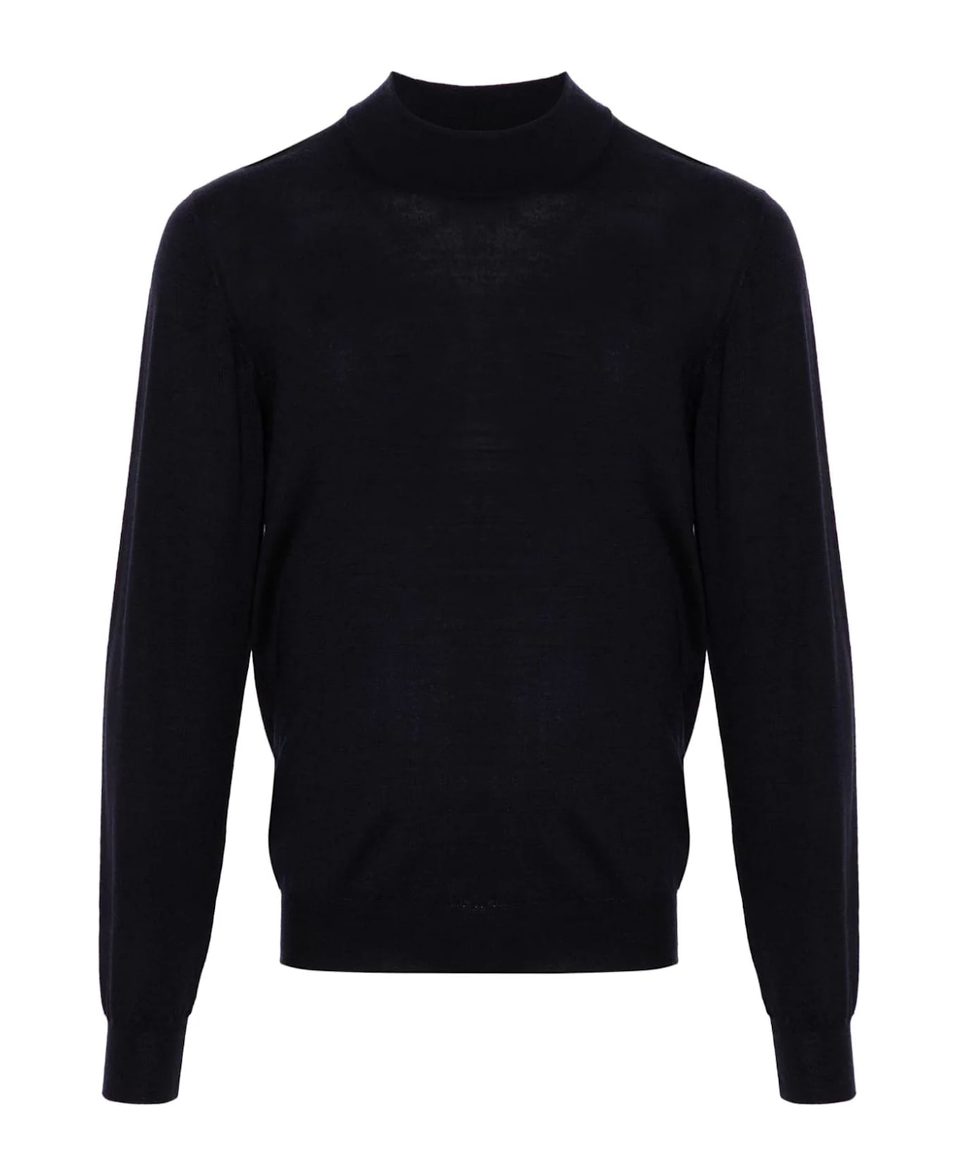 Fedeli Navy Blue Virgin Wool Derby Sweater - Blue