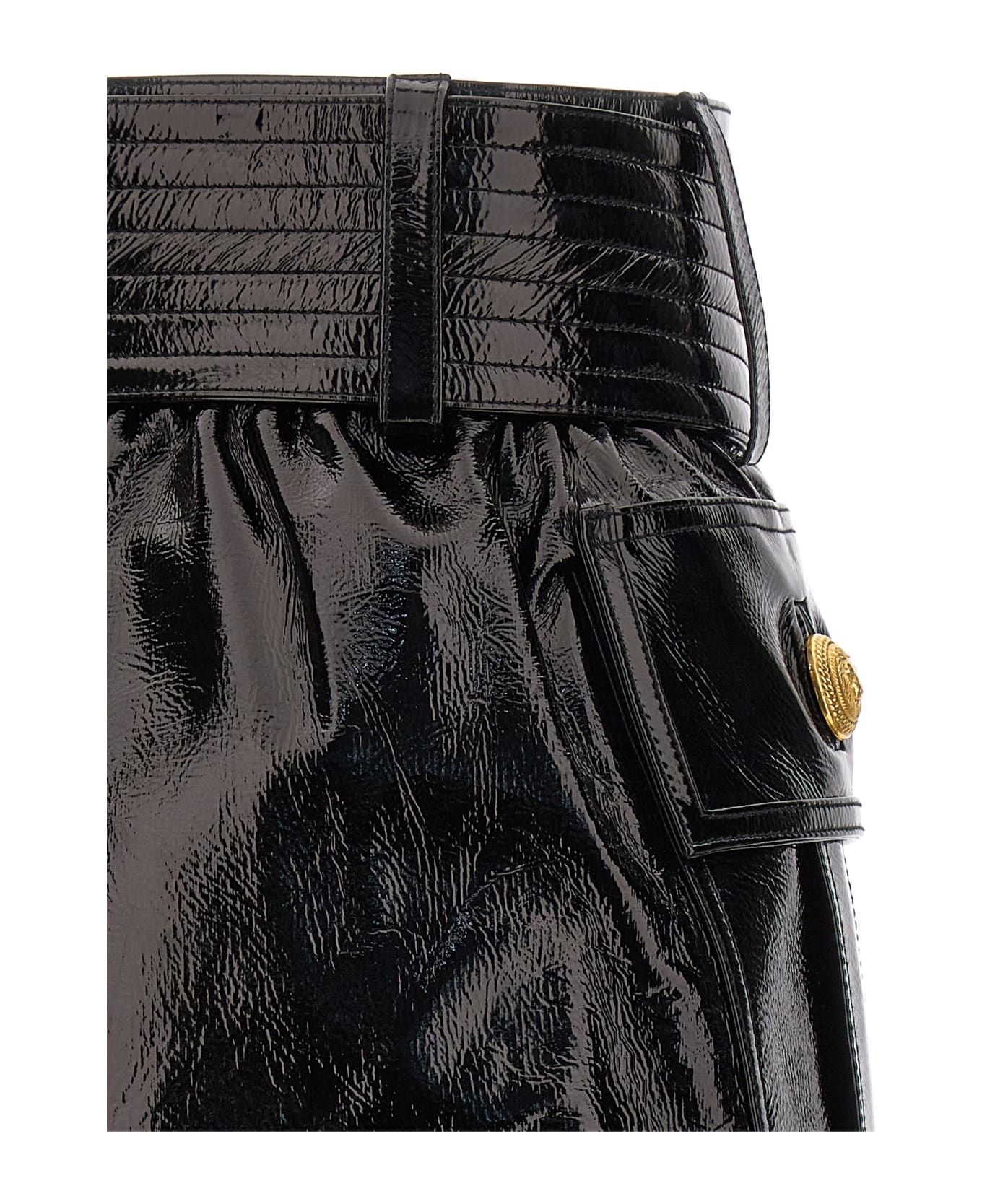 Balmain Belt-up Shiny Leather Skirt - BLACK スカート