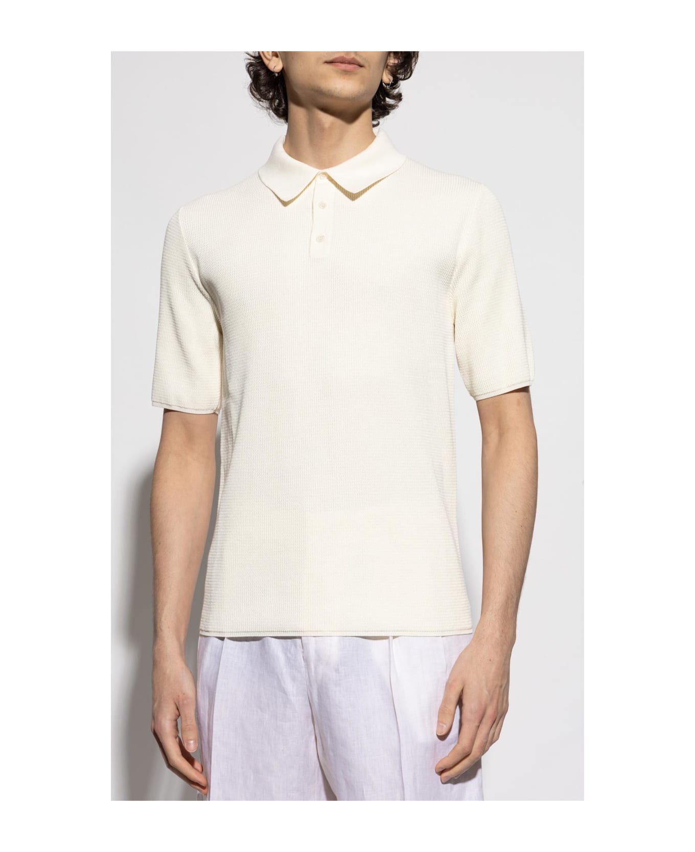 Dolce 
Gabbana Ribbed Polo Shirt - Bianco naturale
