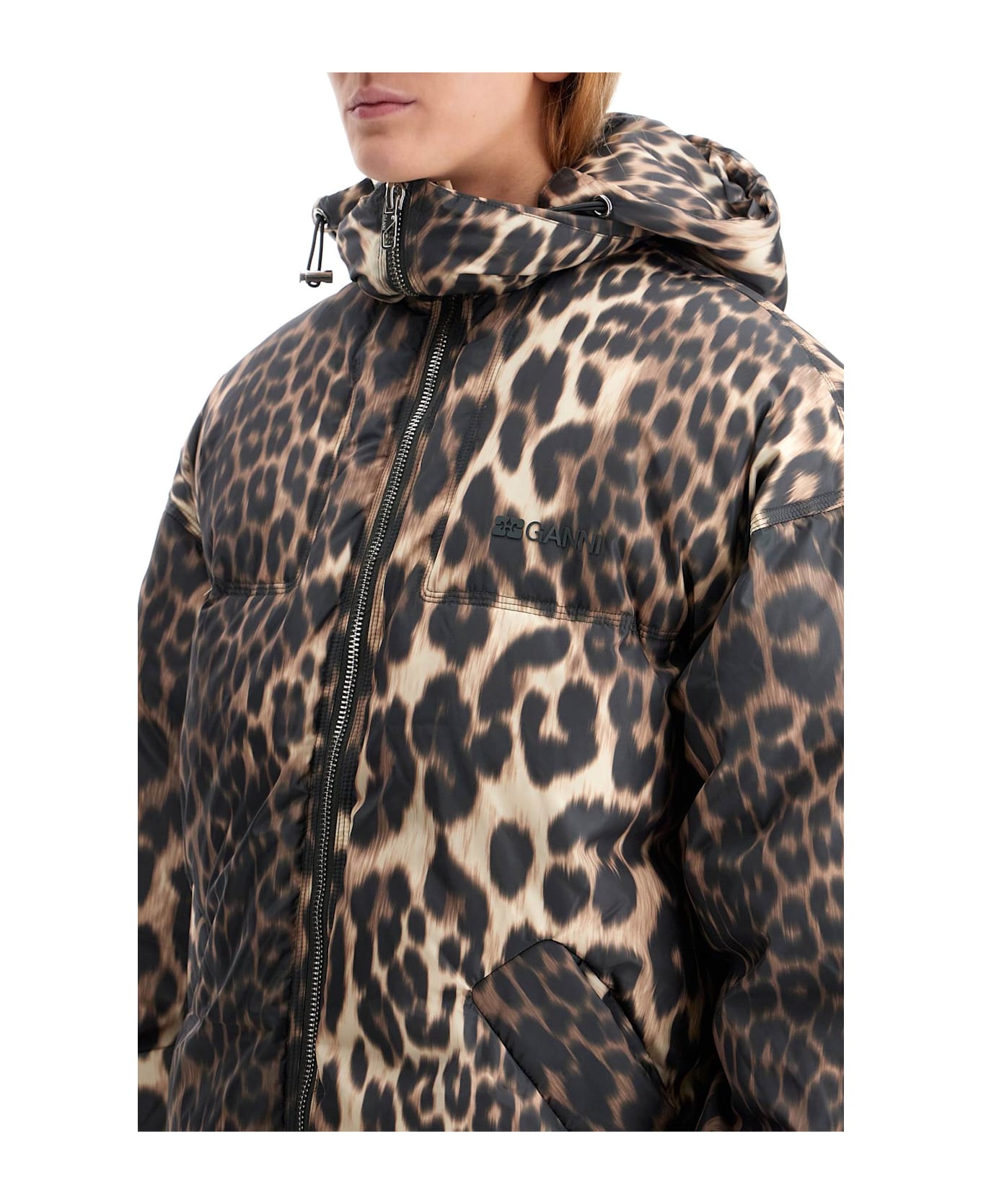 Ganni Leopard Print Puffers Midi - Almond Milk