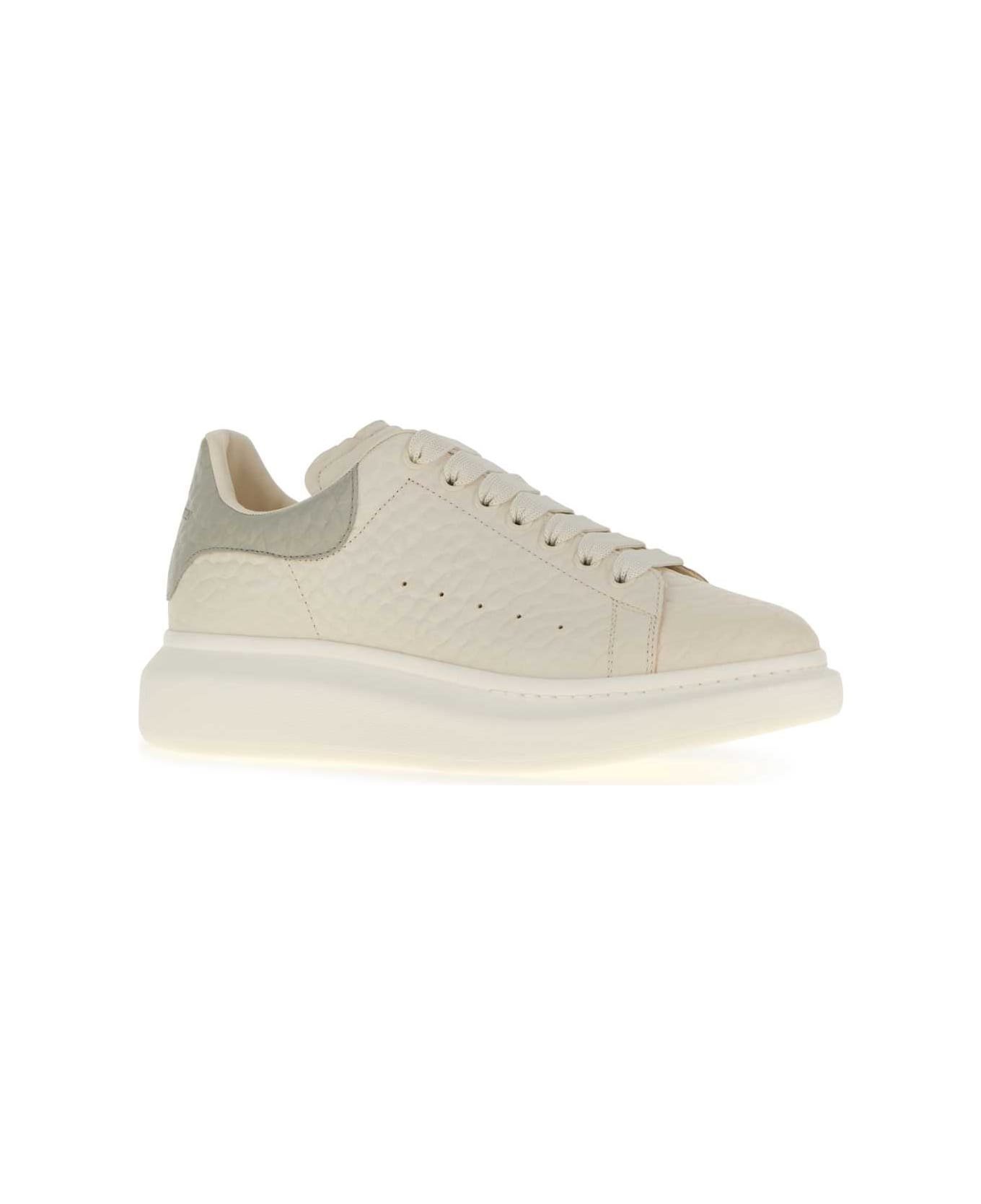 Alexander McQueen Ivory Leather Sneakers With Grey Leather Heel - OFFWHITESIGROFW