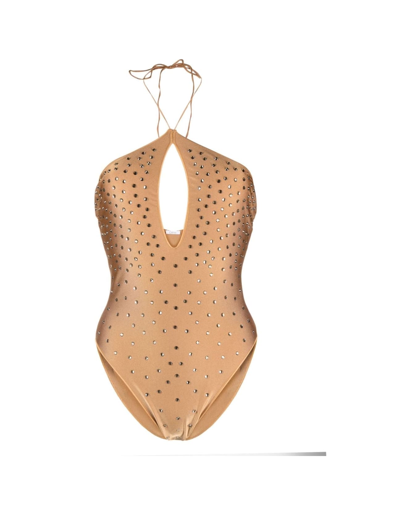 Oseree Sand Stone Gem Necklace Maillot Swimsuit - Brown ワンピース