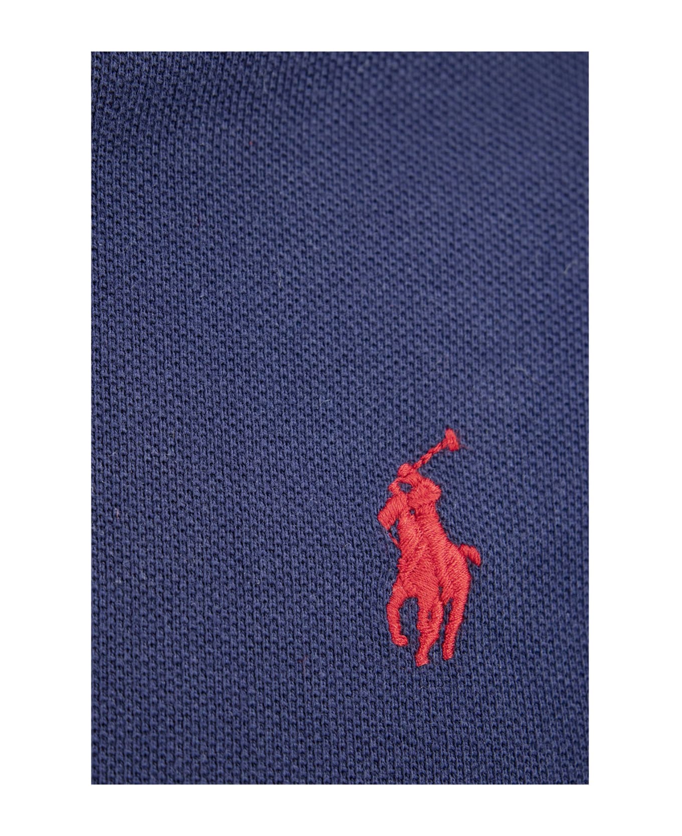 Ralph Lauren Navy Blue And Red Slim-fit Pique Polo Shirt - Blue