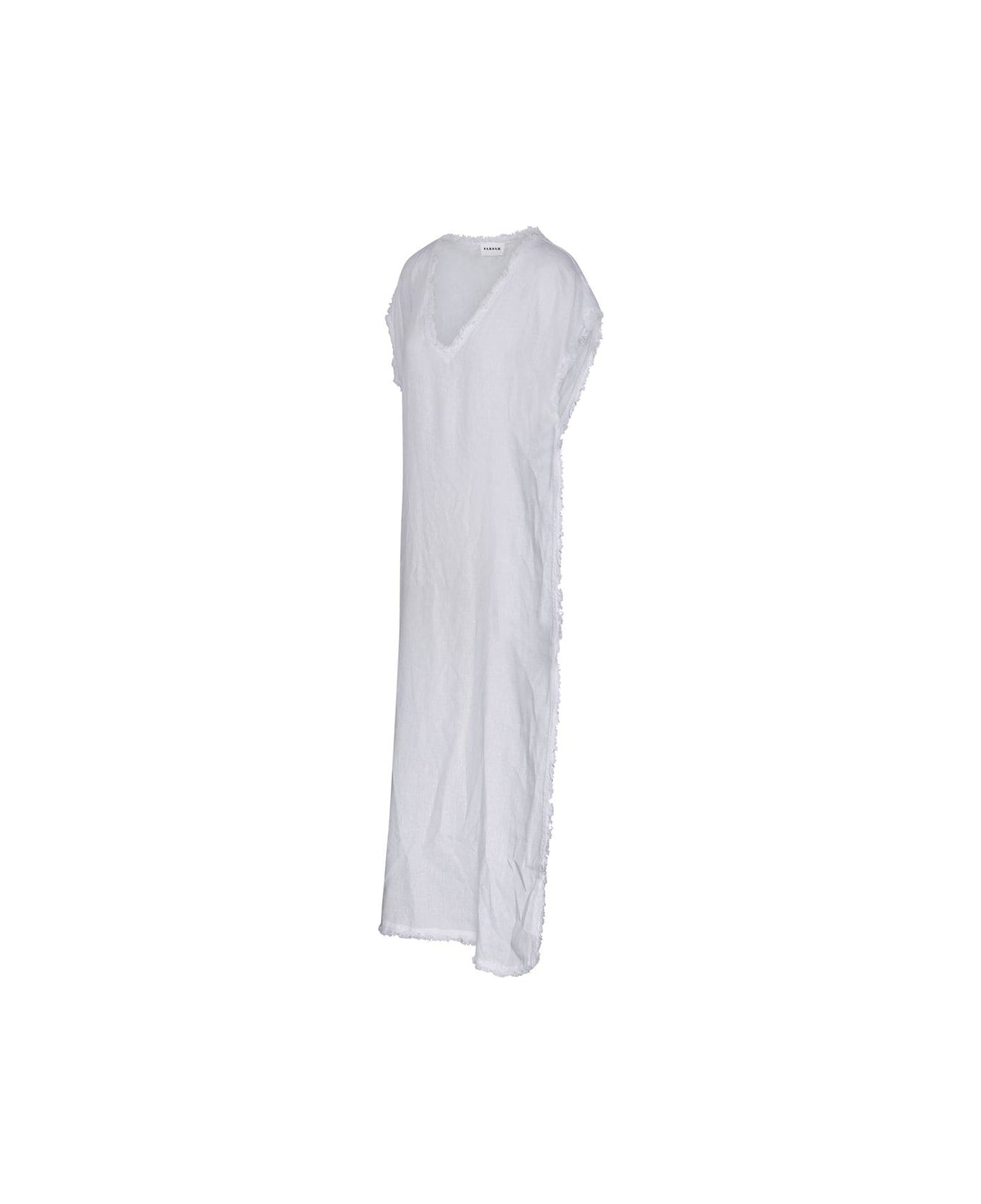 Parosh Cap Sleeved Frayed Midi Dress - CREAM