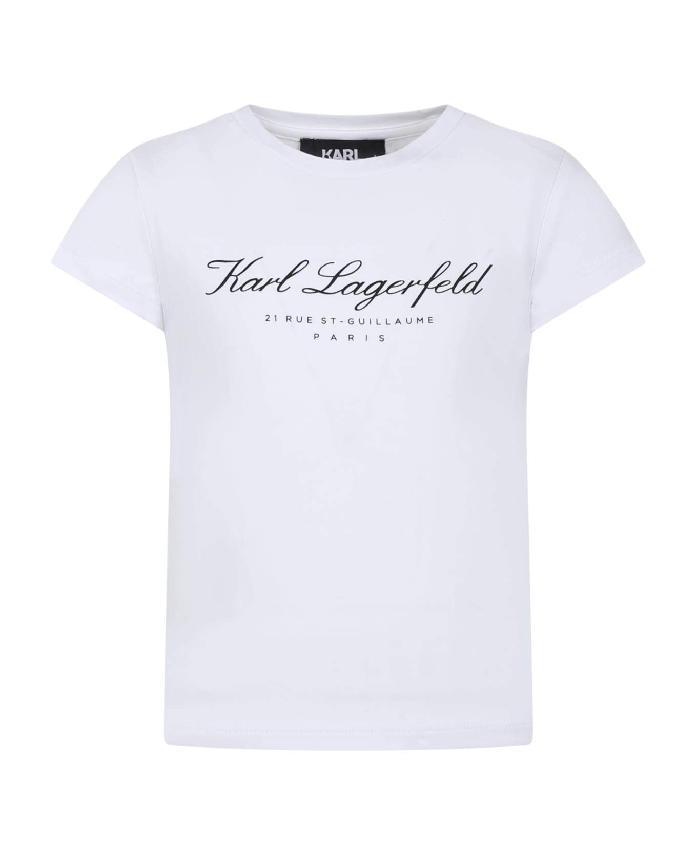 Karl Lagerfeld Kids White T-shirt For Girl With Logo - Bianco Tシャツ＆ポロシャツ