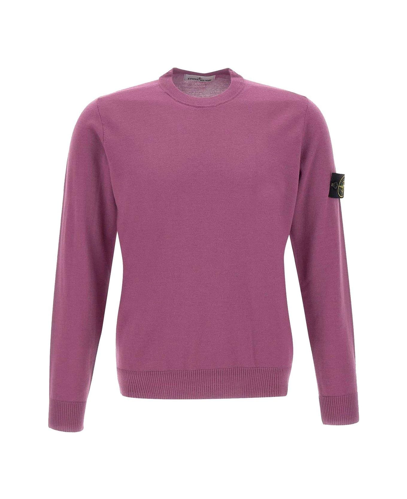 Stone Island Logo Patch Crewneck Knit Jumper - VIOLA