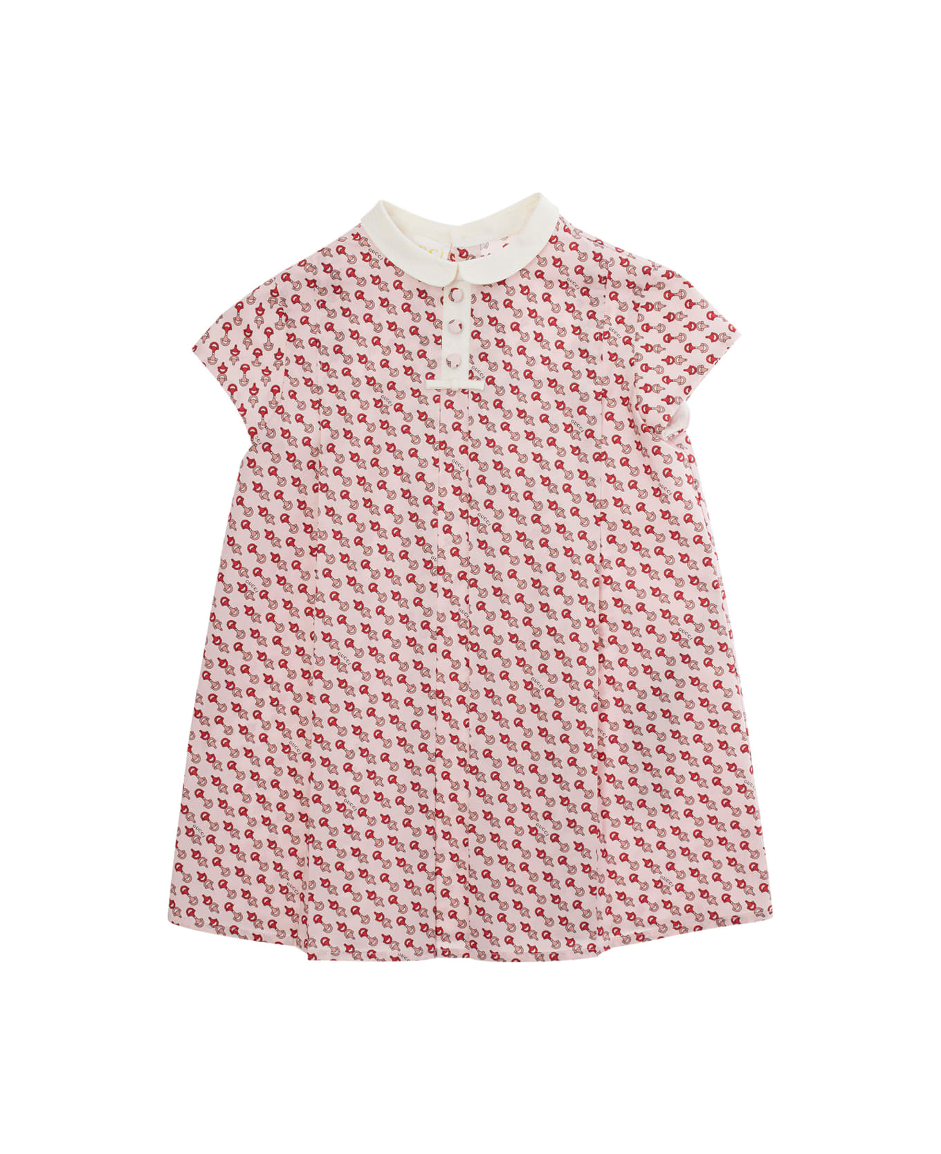 Gucci Multicolor Dress With Peter Pan Collar And All-over Micro Horsebit Print In Cotton Baby - Multicolor