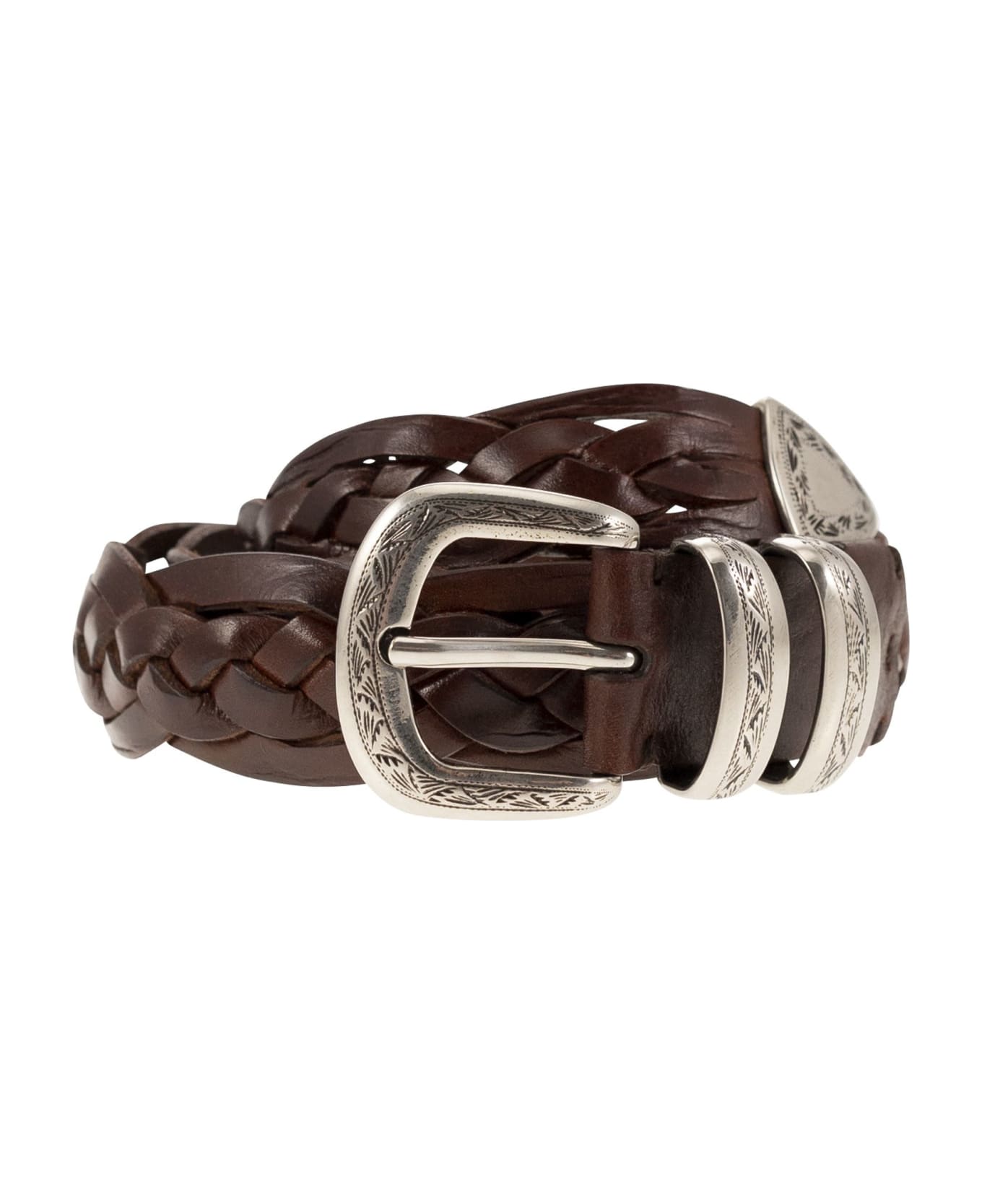 Brunello Cucinelli Braided Calfskin Belt With Detailed Buckle And Tip - Tobacco