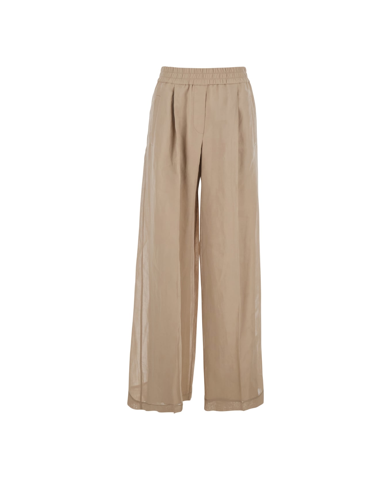 Brunello Cucinelli Beige Trousers With Elastic Waist And Welt Pockets In Cotton Organza Woman - Beige ボトムス