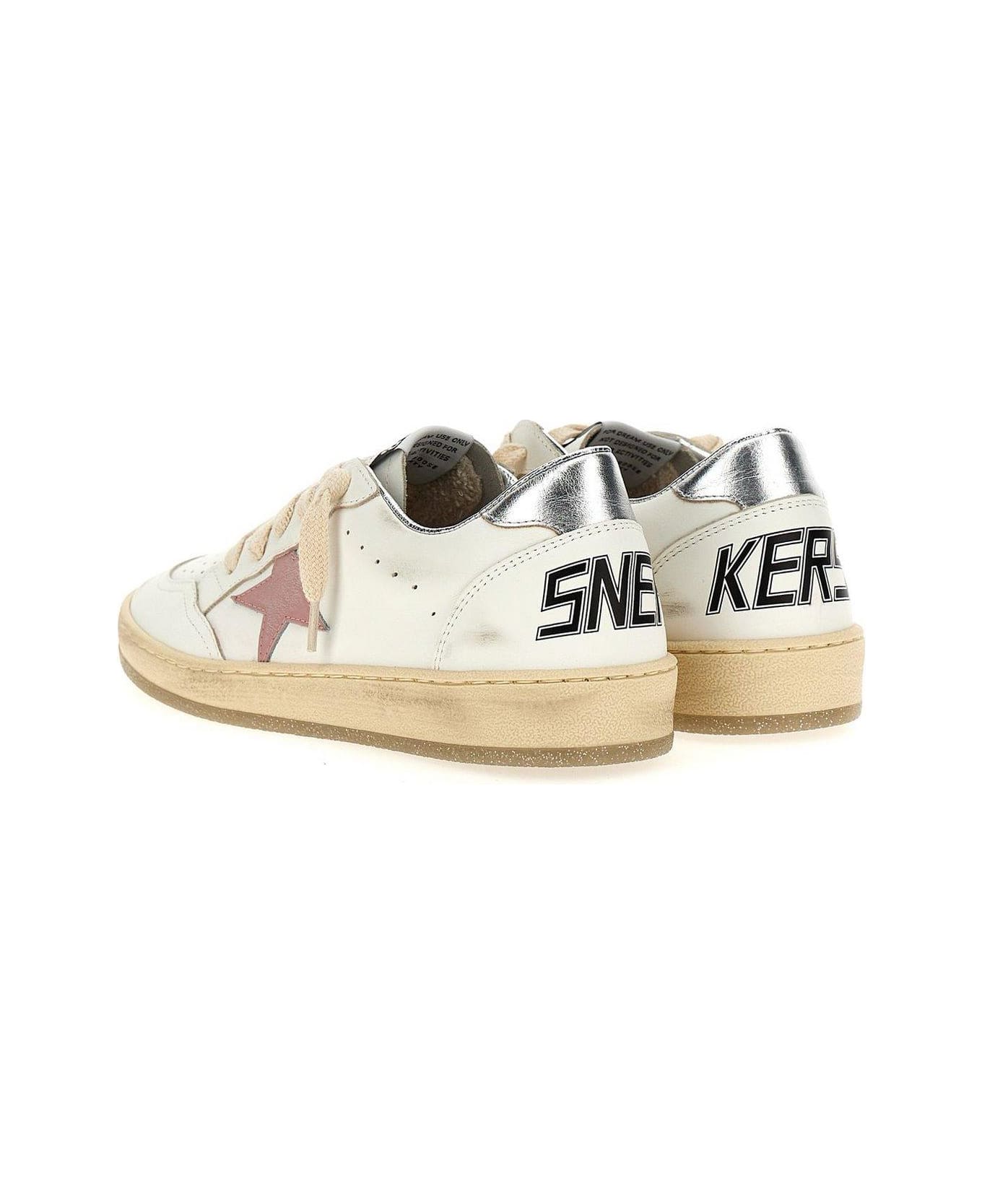 Golden Goose Kids Ball Star-patch Lace-up Sneakers - White/pink/light Blue