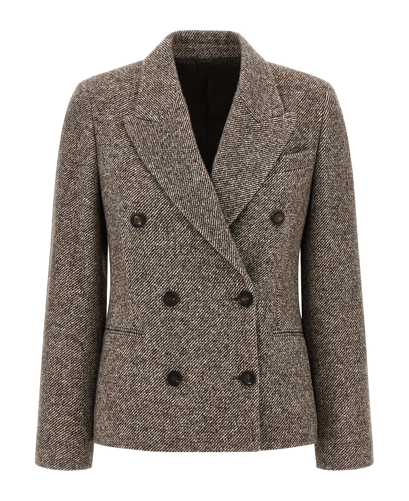 Brunello Cucinelli Double-breasted Silk Blend Blazer - Brown