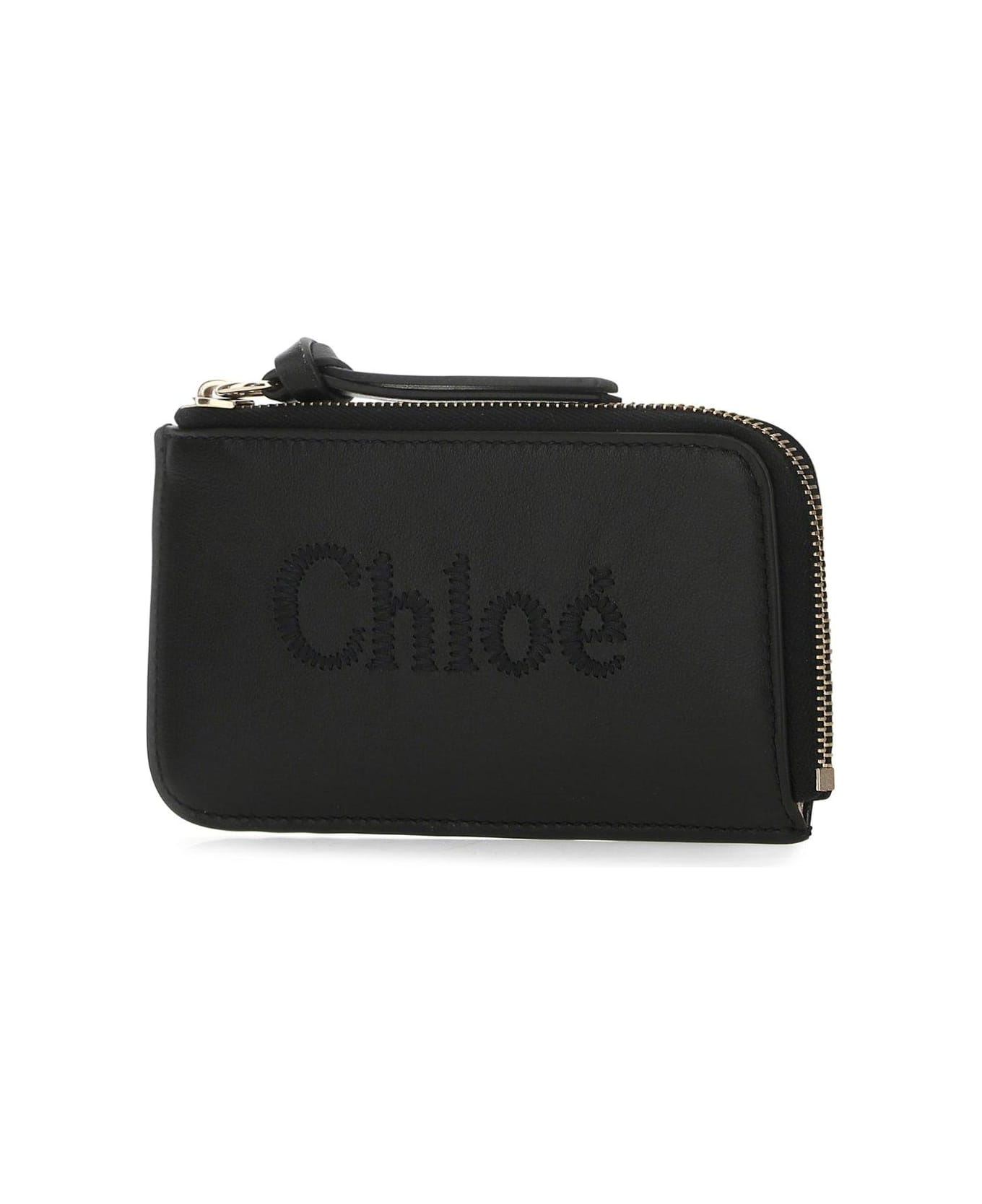 Chloé Zipped Logo Print Cardholder - Nero