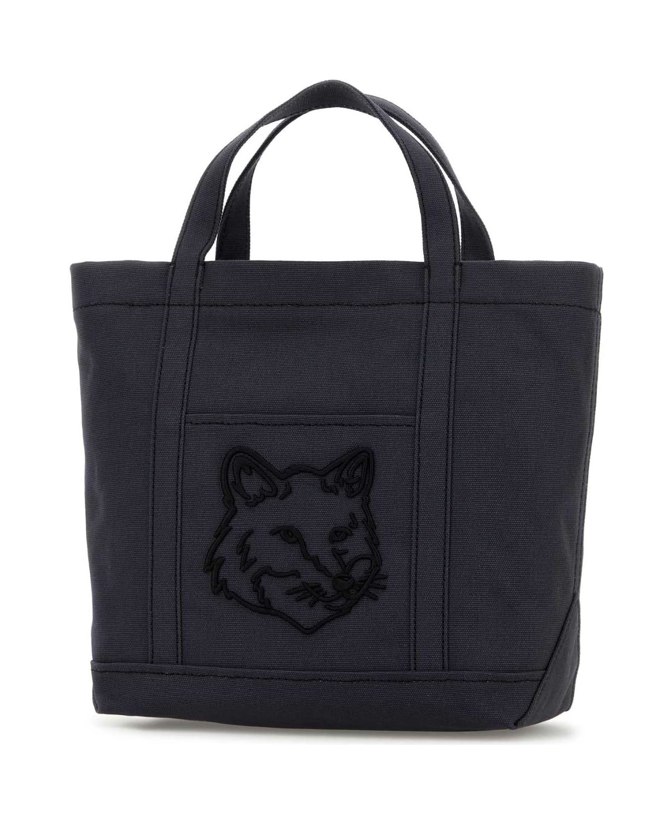 Maison Kitsuné Navy Blue Canvas Small Handbag - SLATEGREY
