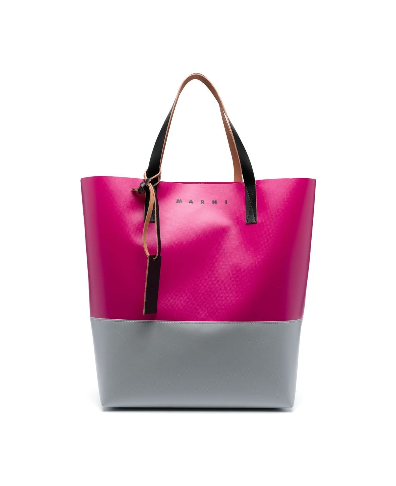 Marni North South Open Tote Bag In Color-blocked With Printed Logo - Cassis Antique Silver Black