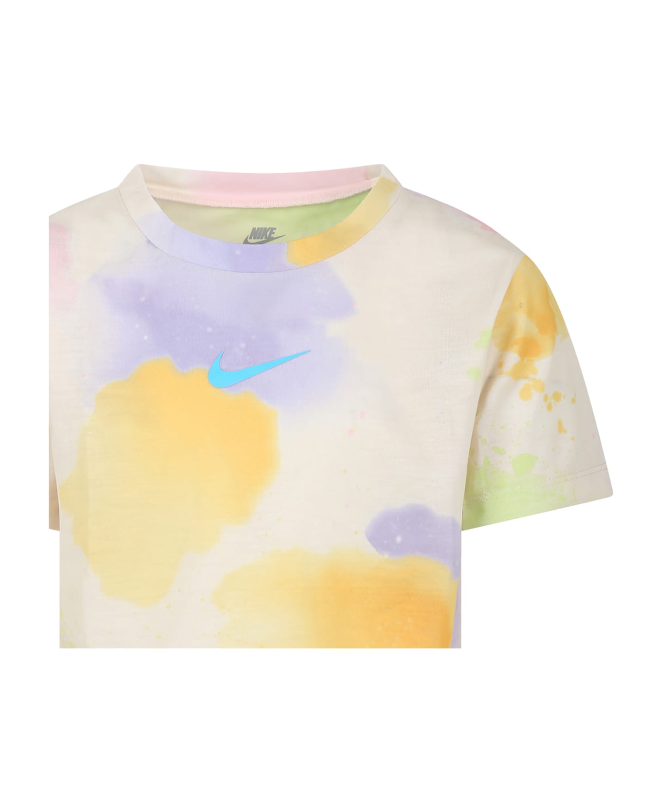 Nike Ivory T-shirt For Girl With Iconic Swoosh - Multicolor