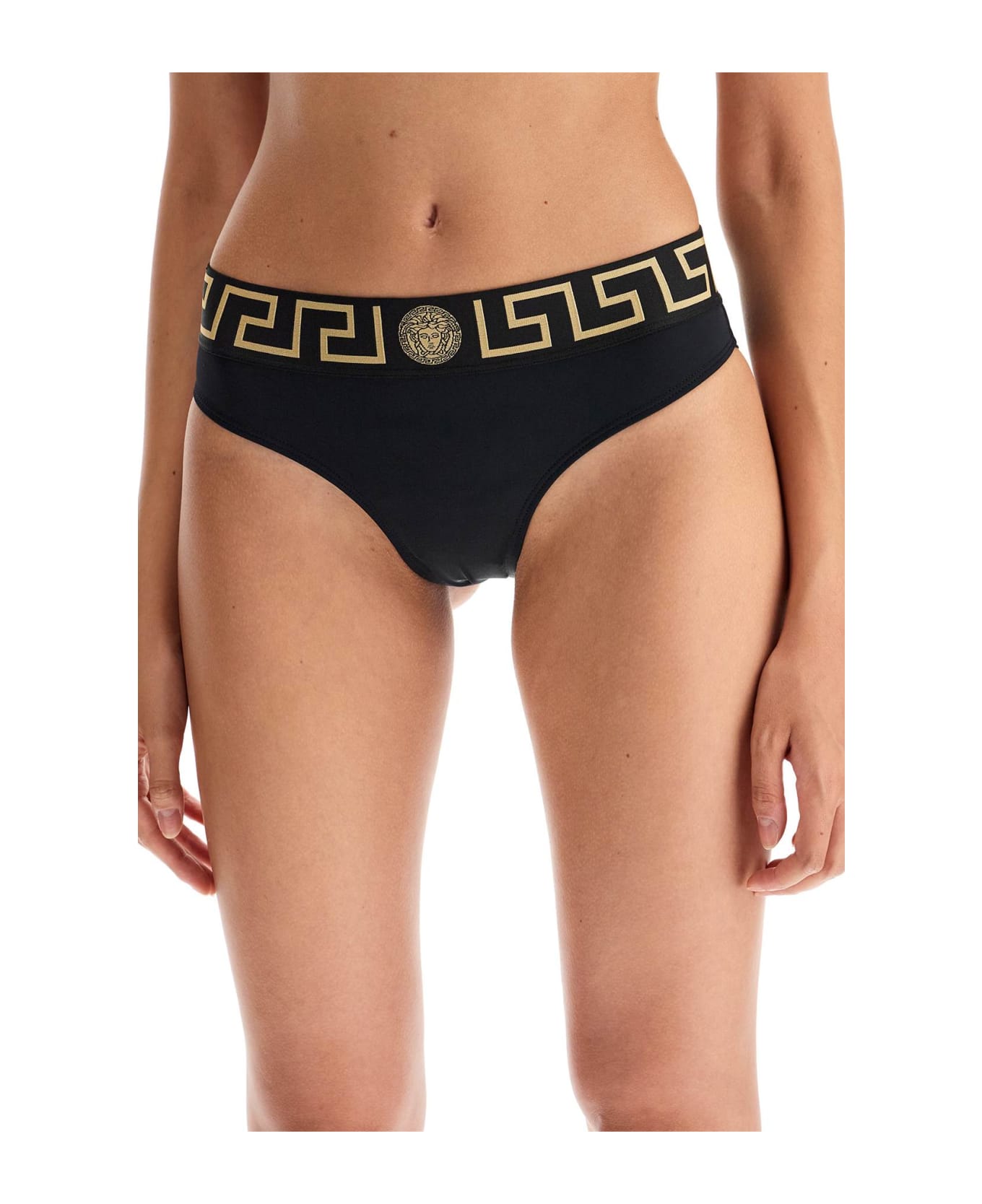 Versace Bikini Bottom With Greek Border - BLACK (Black)